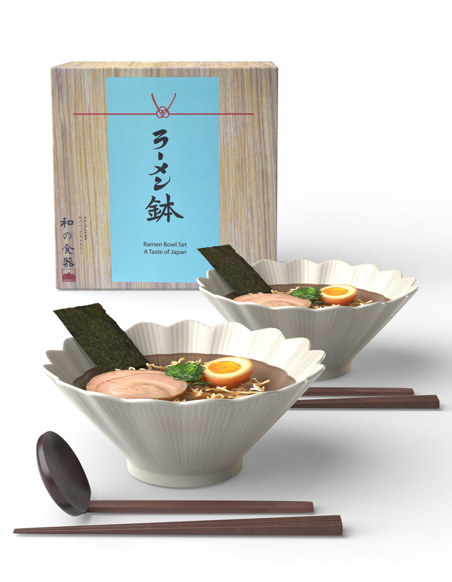 Ceramic 8.3 Japanese Ramen Bowls (Pearl White Flower) – APEX S.K.