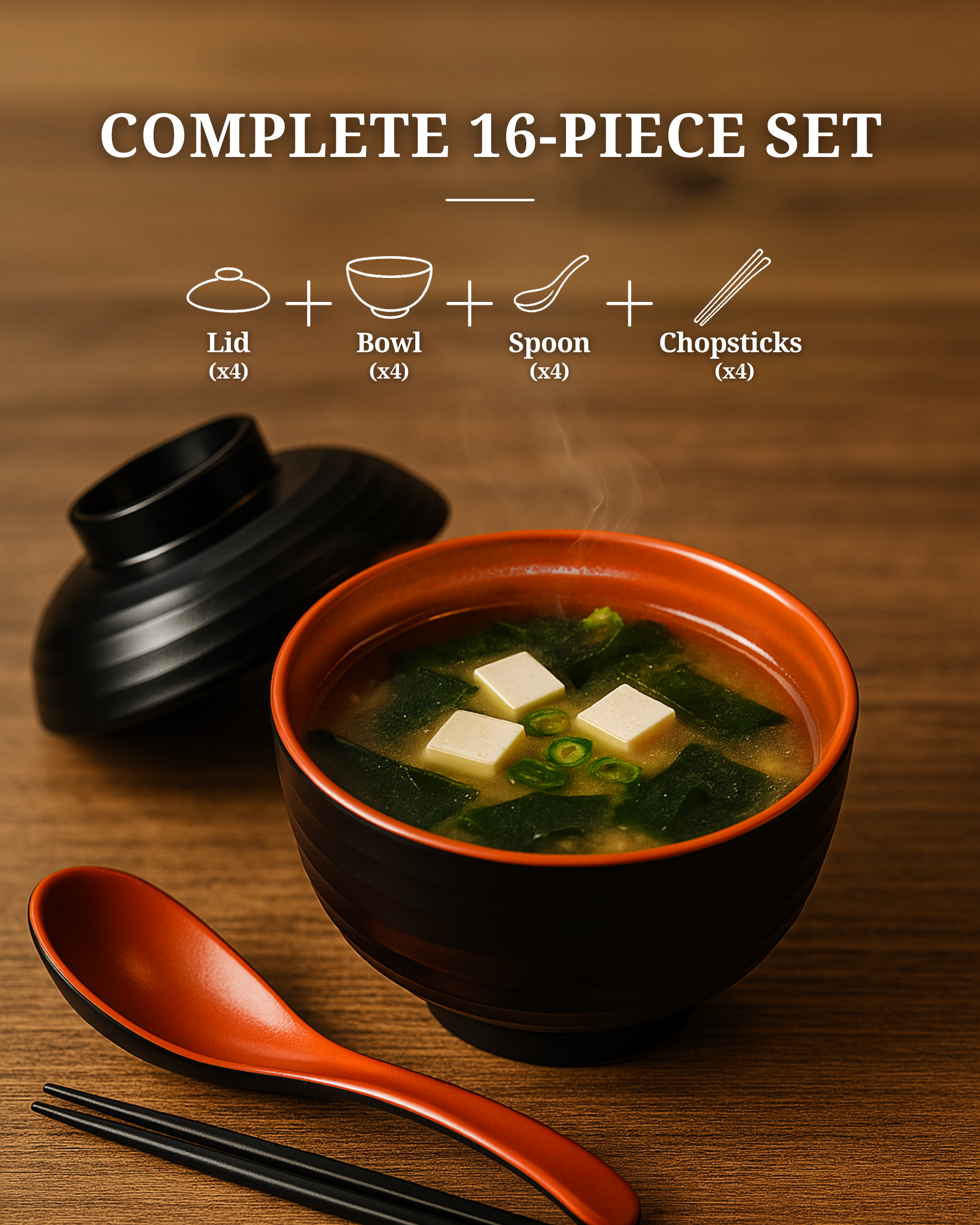 Black and Red Miso Soup Bowl Set