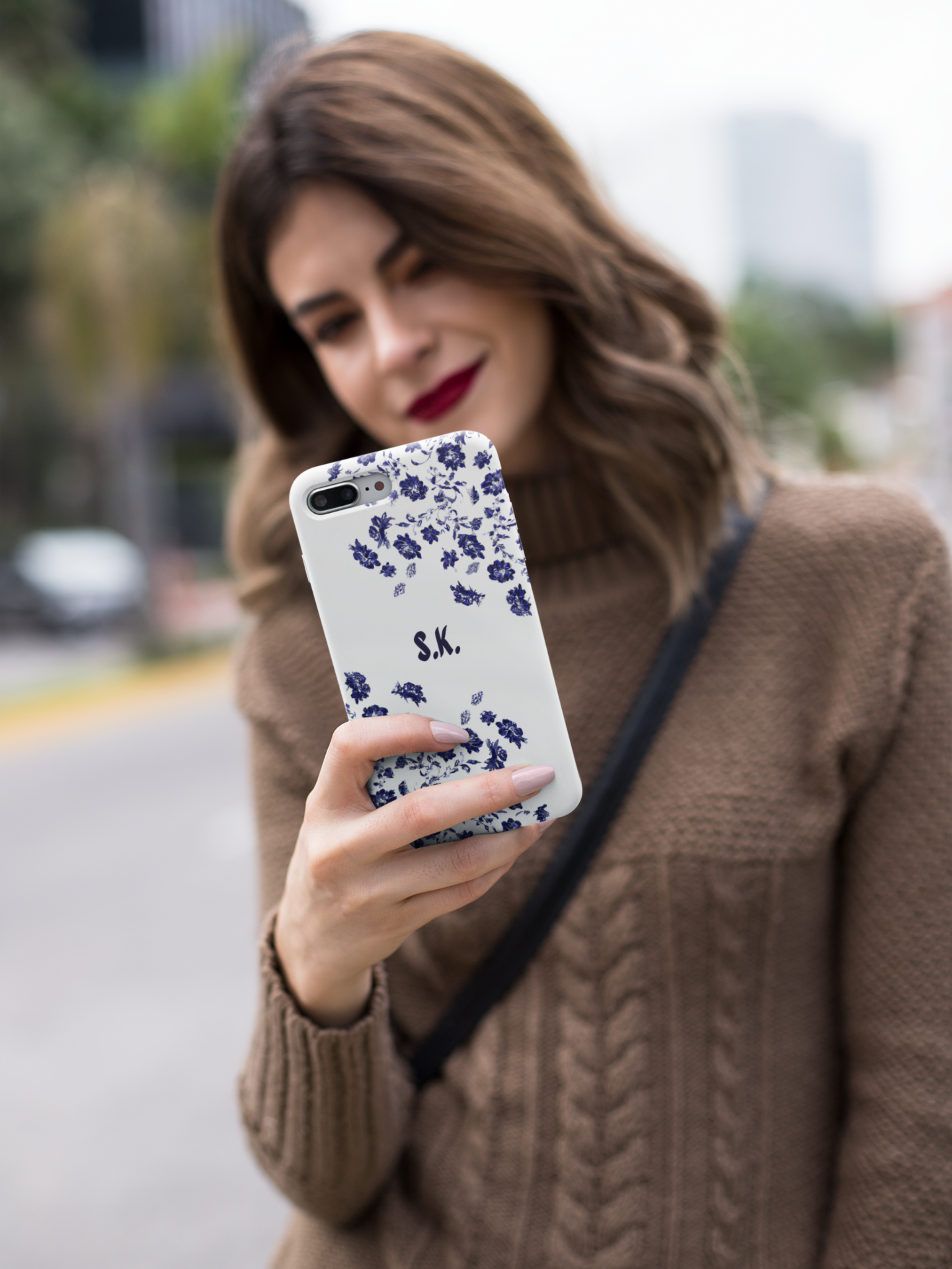 Phone Case: Blue Watercolour Floral Print iPhone Case with Personalization Name Customization - iPhone Case Accessories, Protective Case