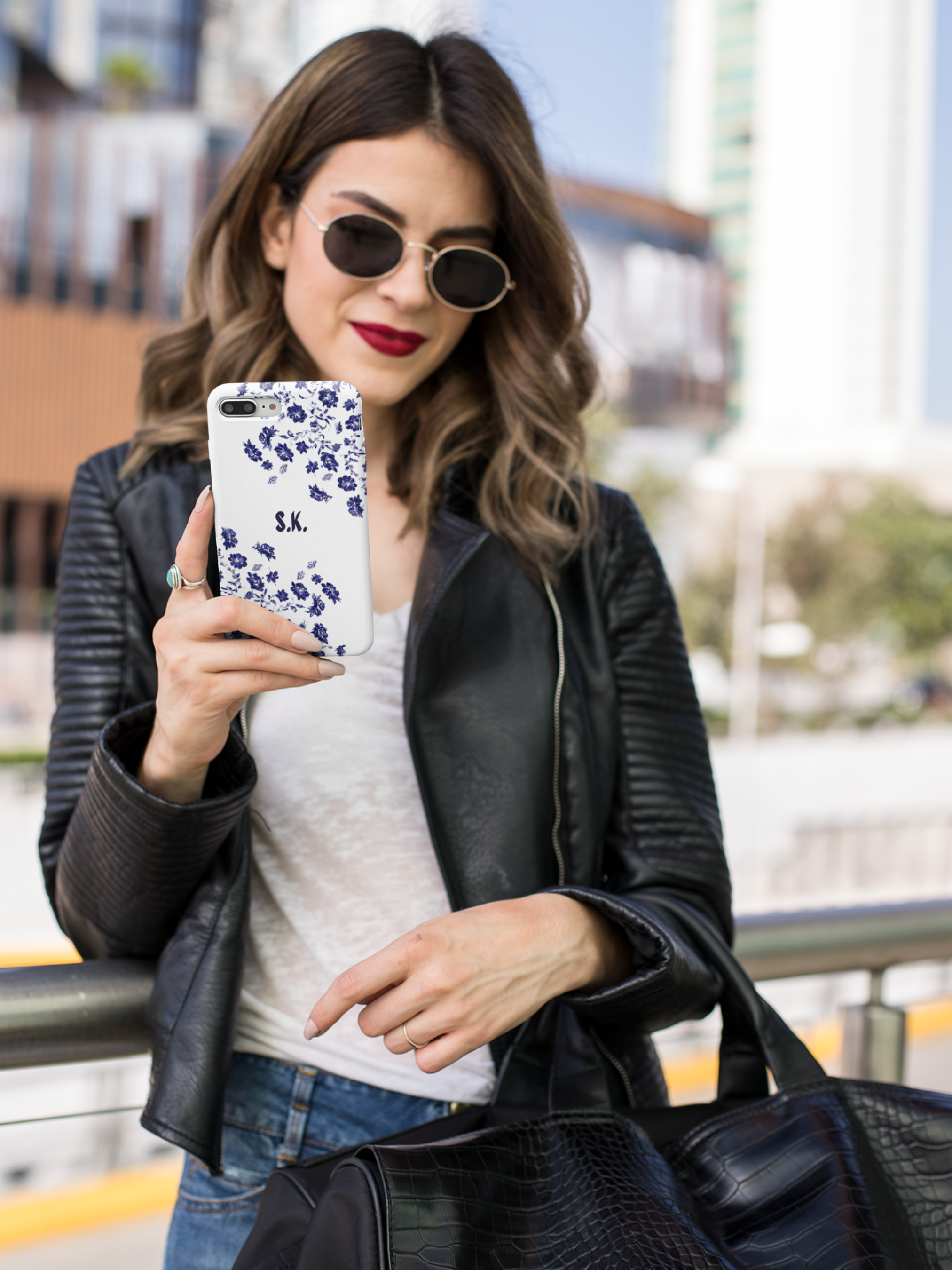 Phone Case: Blue Watercolour Floral Print iPhone Case with Personalization Name Customization - iPhone Case Accessories, Protective Case