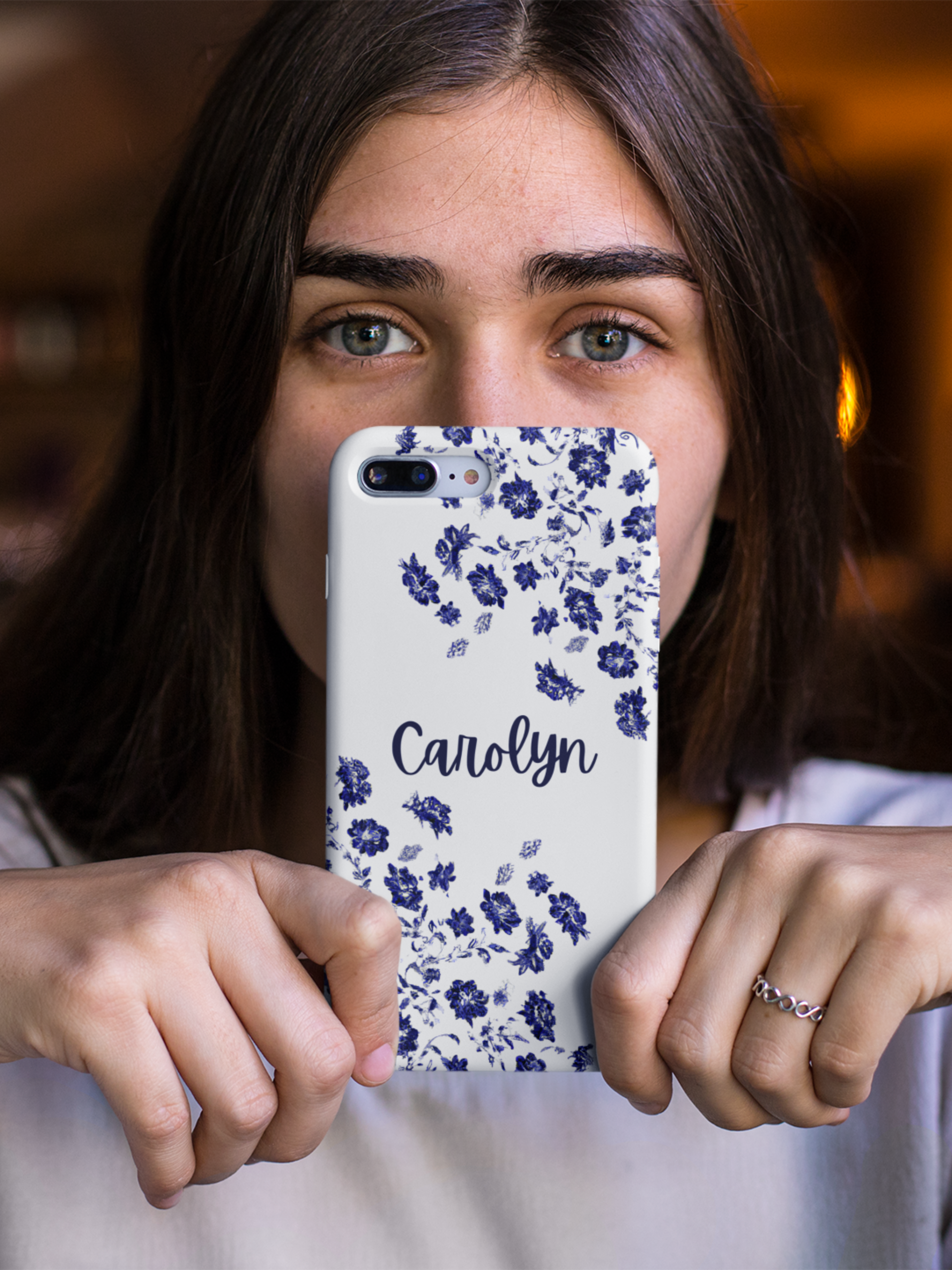 Phone Case: Blue Watercolour Floral Print iPhone Case with Personalization Name Customization - iPhone Case Accessories, Protective Case