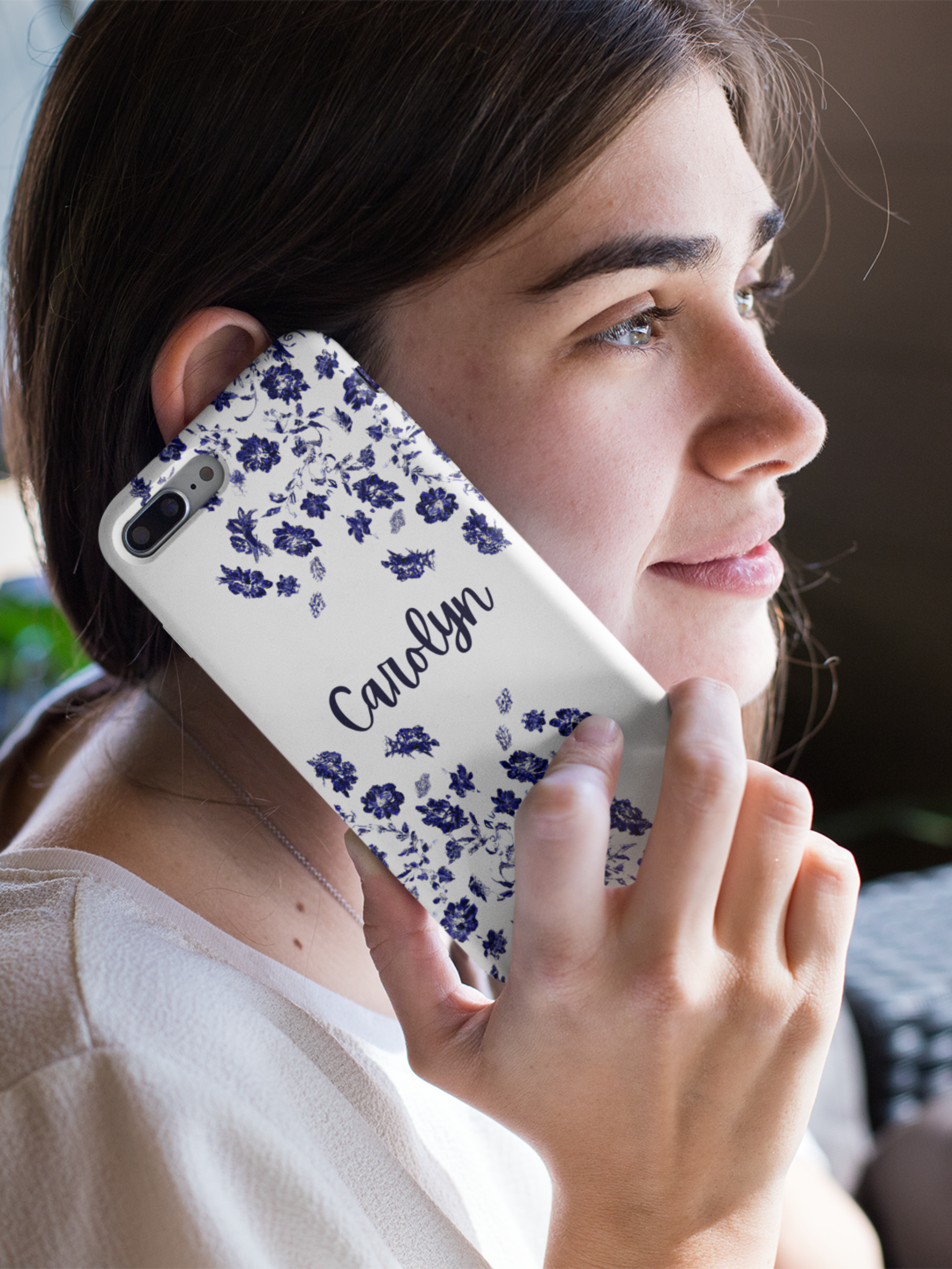 Phone Case: Blue Watercolour Floral Print iPhone Case with Personalization Name Customization - iPhone Case Accessories, Protective Case