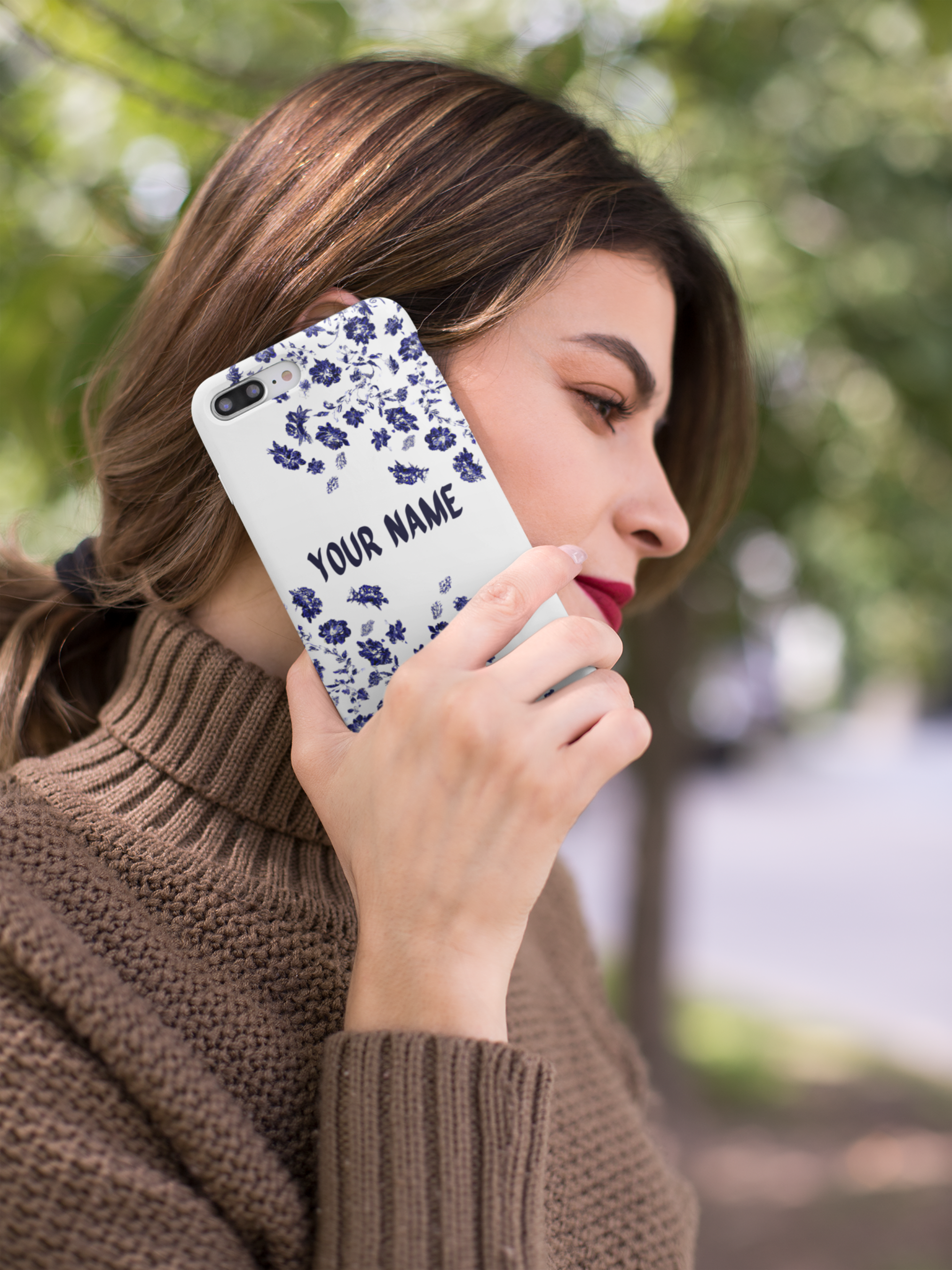 Phone Case: Blue Watercolour Floral Print iPhone Case with Personalization Name Customization - iPhone Case Accessories, Protective Case