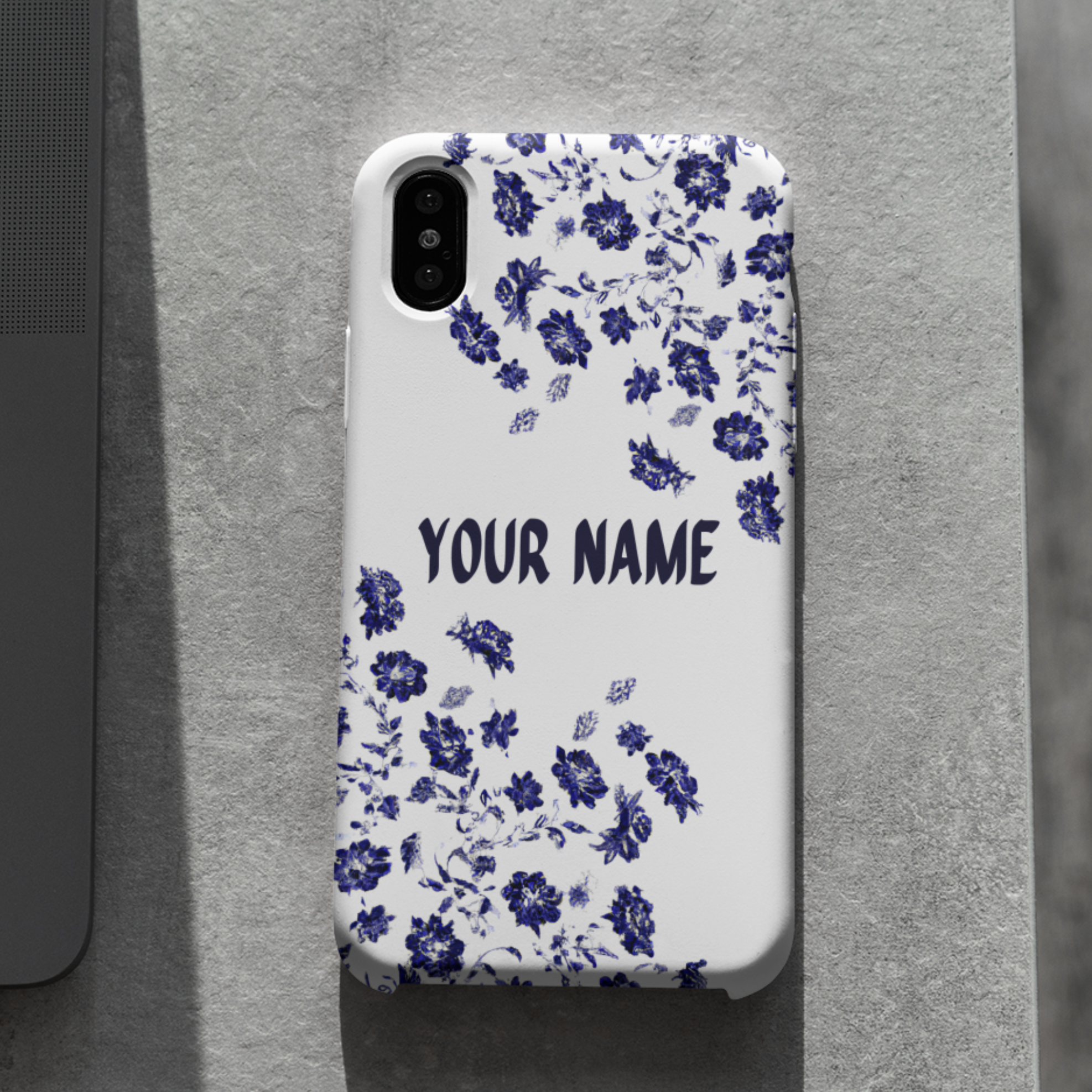 Phone Case: Blue Watercolour Floral Print iPhone Case with Personalization Name Customization - iPhone Case Accessories, Protective Case