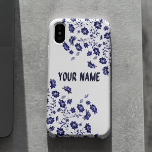 Phone Case: Blue Watercolour Floral Print iPhone Case with Personalization Name Customization - iPhone Case Accessories, Protective Case