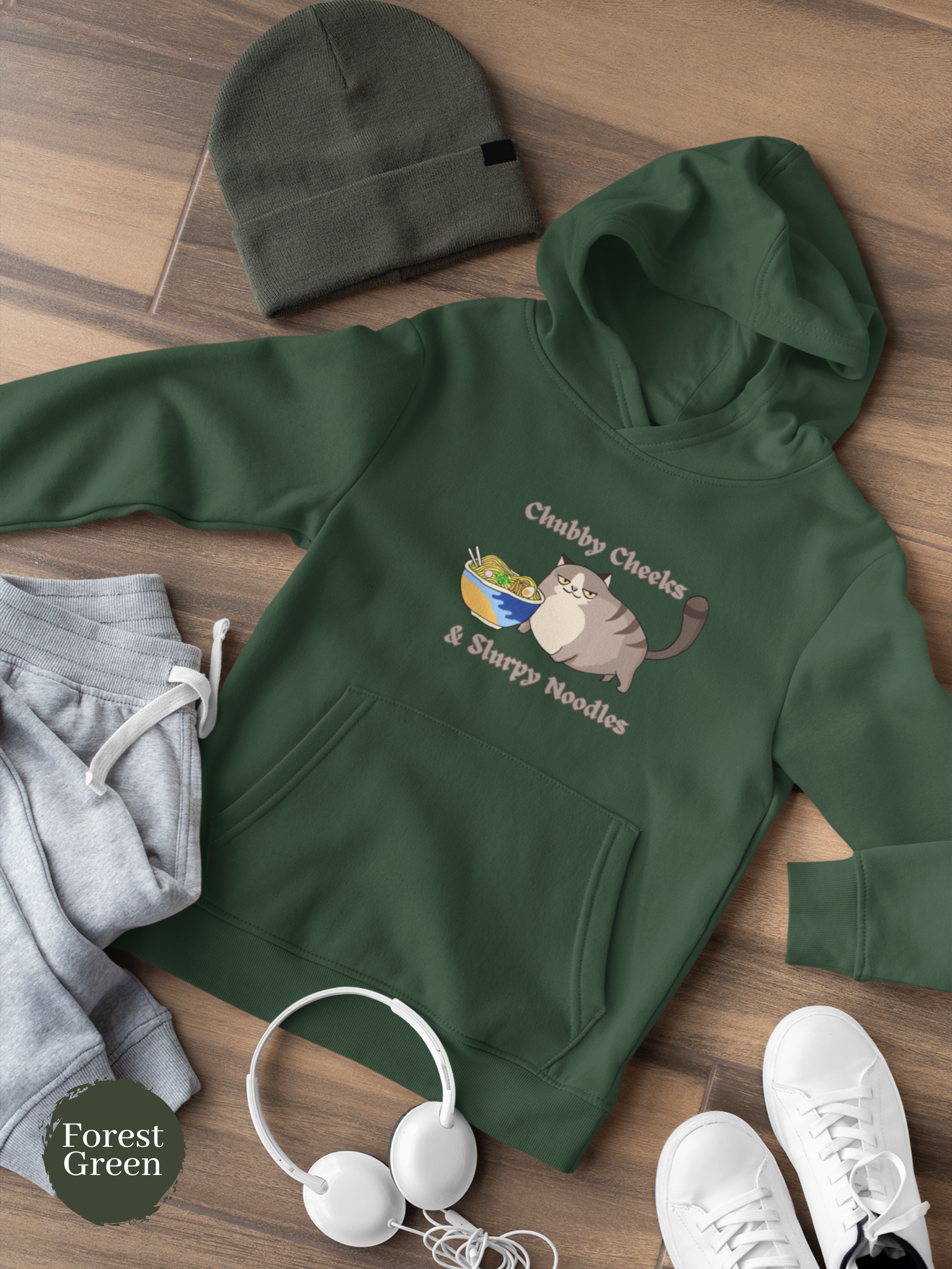 Ramen Hoodie: Chubby Cheeks & Slurpy Noodles - A Deliciously Adorable Combination of Foodie and Pun Hoodies