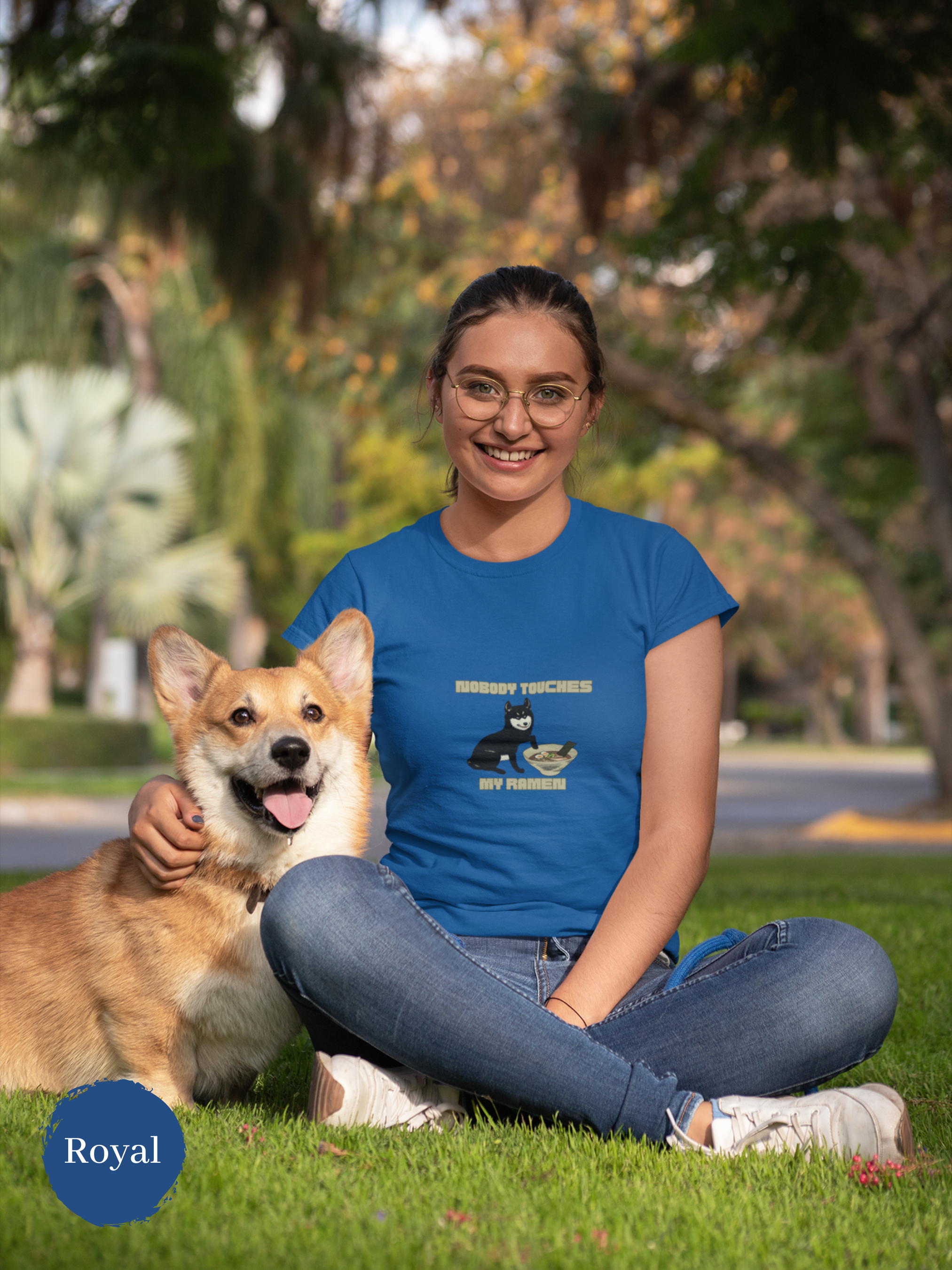 Ramen T-shirt: "Nobody Touches My Ramen" - Japanese Foodie Shirt with Adorable Shiba Inu Illustration and Captivating Ramen Art