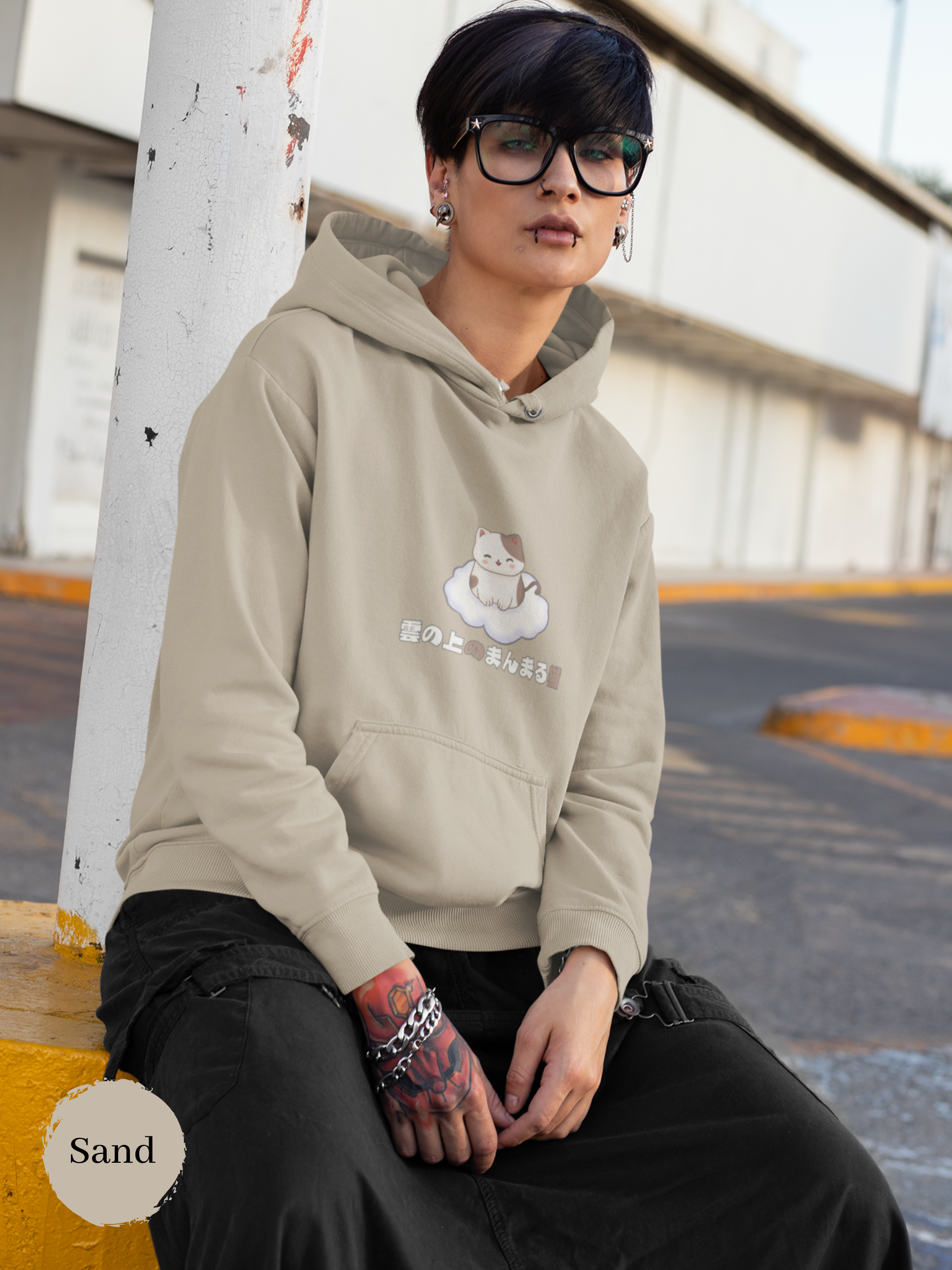 Cat Hoodie - Whimsical Cloud Kitty: A Chubby Cat on Clouds - Cat Hoodies, Cat Art, and Playful Puns - Unique Cat Lover Gift Idea