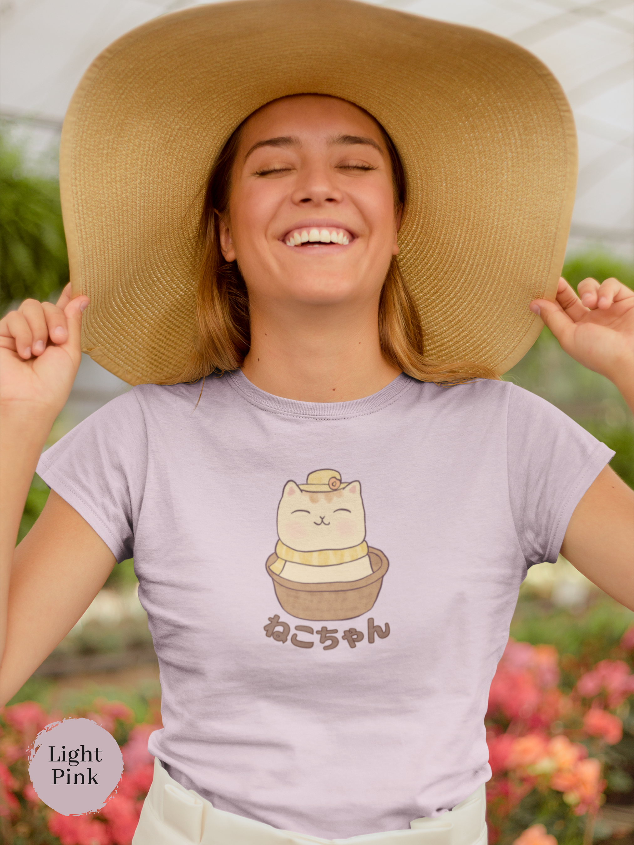 Cat T-shirt: Adorable Neko-chan with Hat - Japanese Inspired Shirt showcasing Ramen Artistry