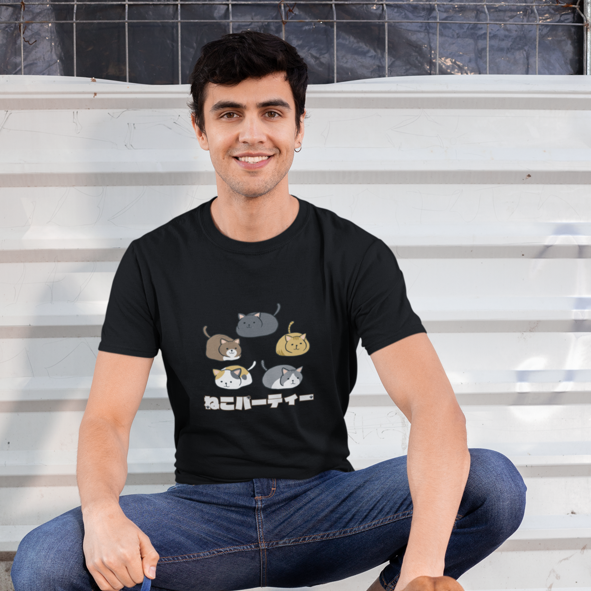 Cat T-shirt: "Neko Party" - Japanese-inspired Cat Art Print Tee for Cat Lovers and Fans of Unique Japanese Shirts