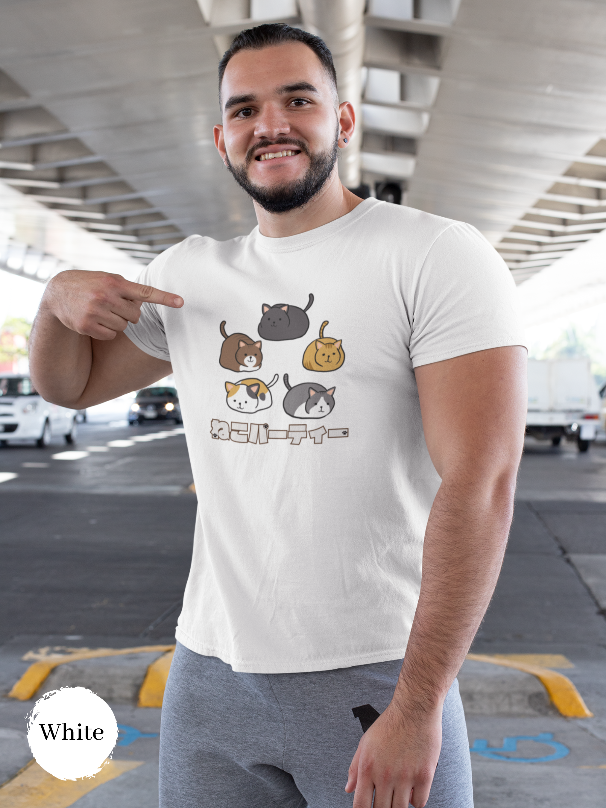 Cat T-shirt: "Neko Party" - Japanese-inspired Cat Art Print Tee for Cat Lovers and Fans of Unique Japanese Shirts