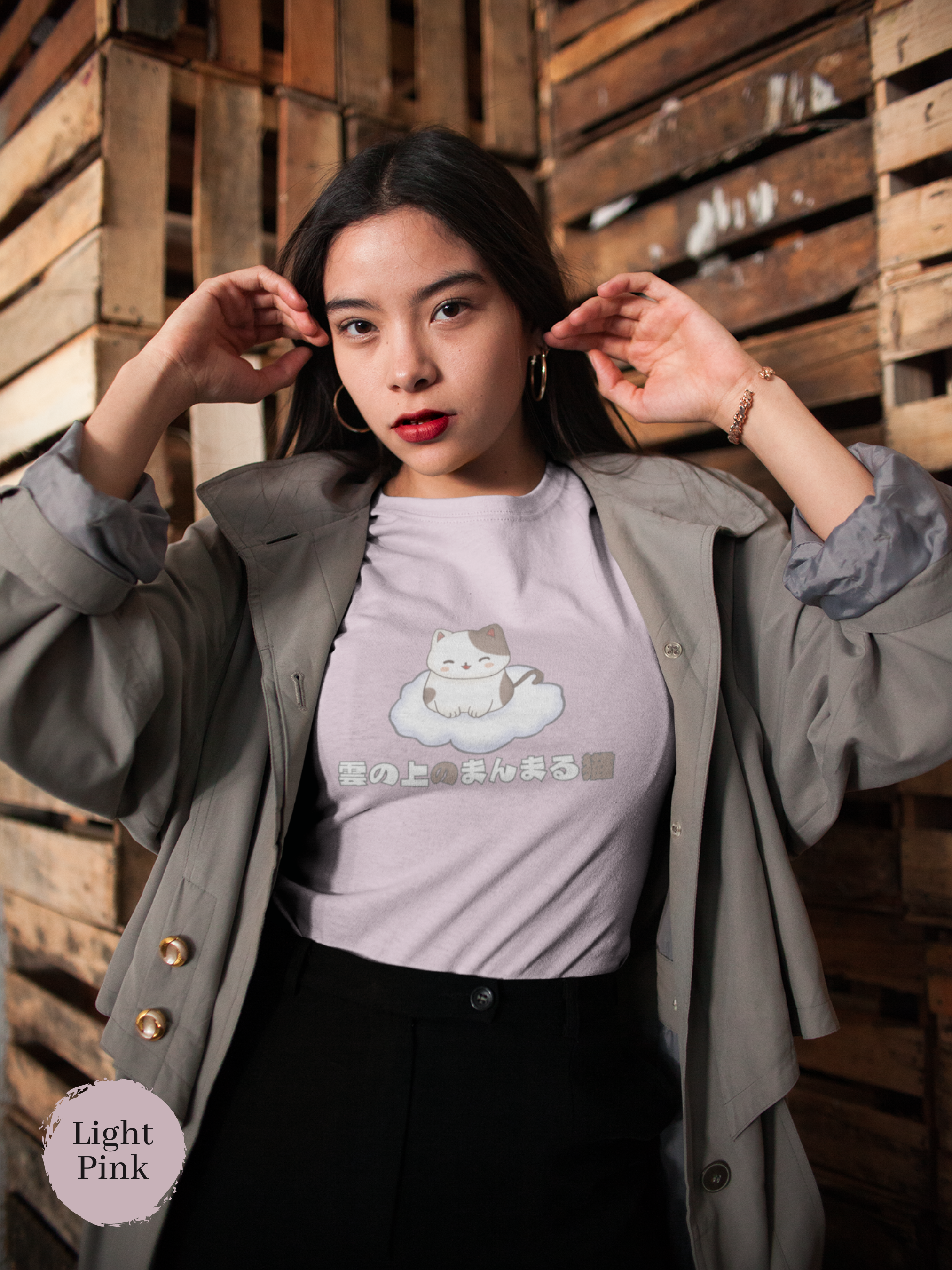 Cat T-shirt: "Whimsical Whiskers of the Sky - Chubby Cat on Cloud Japanese Shirt with Delightful Cat Art"