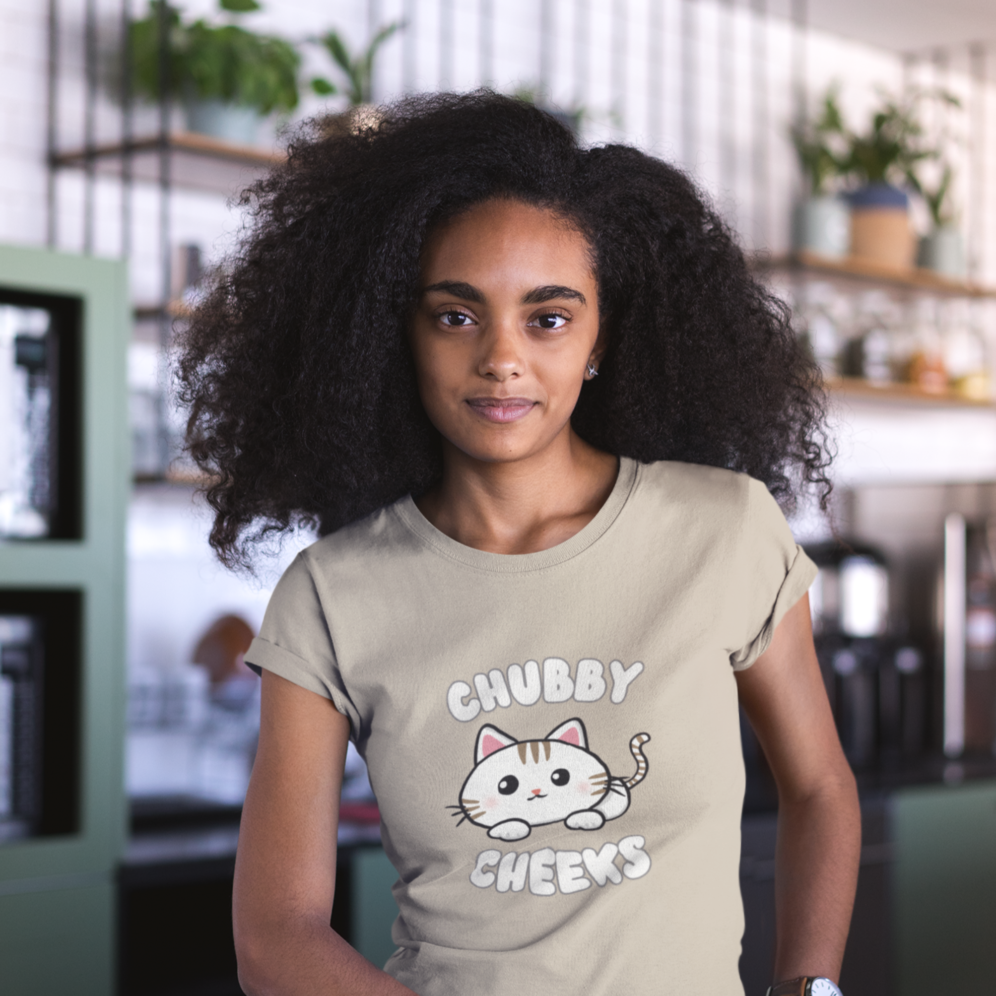 Cat T-shirt: Chubby Cheeks - Adorable Japanese Cat Art for Cat Lovers, Unique Cat-inspired Design, Great Gift Idea