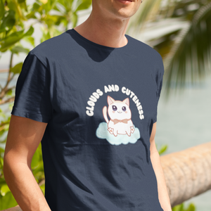 Cat T-shirt: Clouds and Cuteness - Japanese-Inspired Cat Art Shirt for Cat Lovers