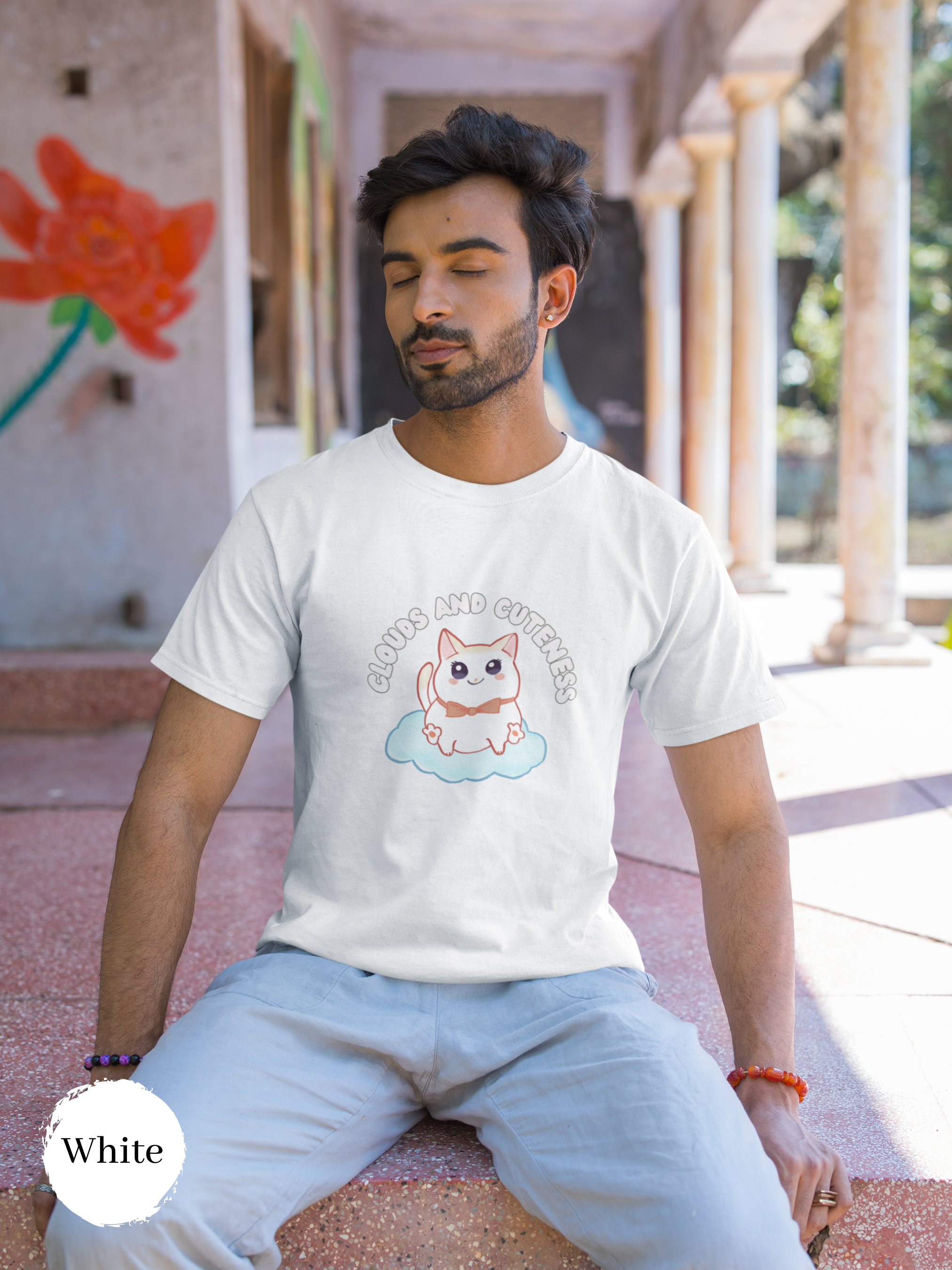 Cat T-shirt: Clouds and Cuteness - Japanese-Inspired Cat Art Shirt for Cat Lovers