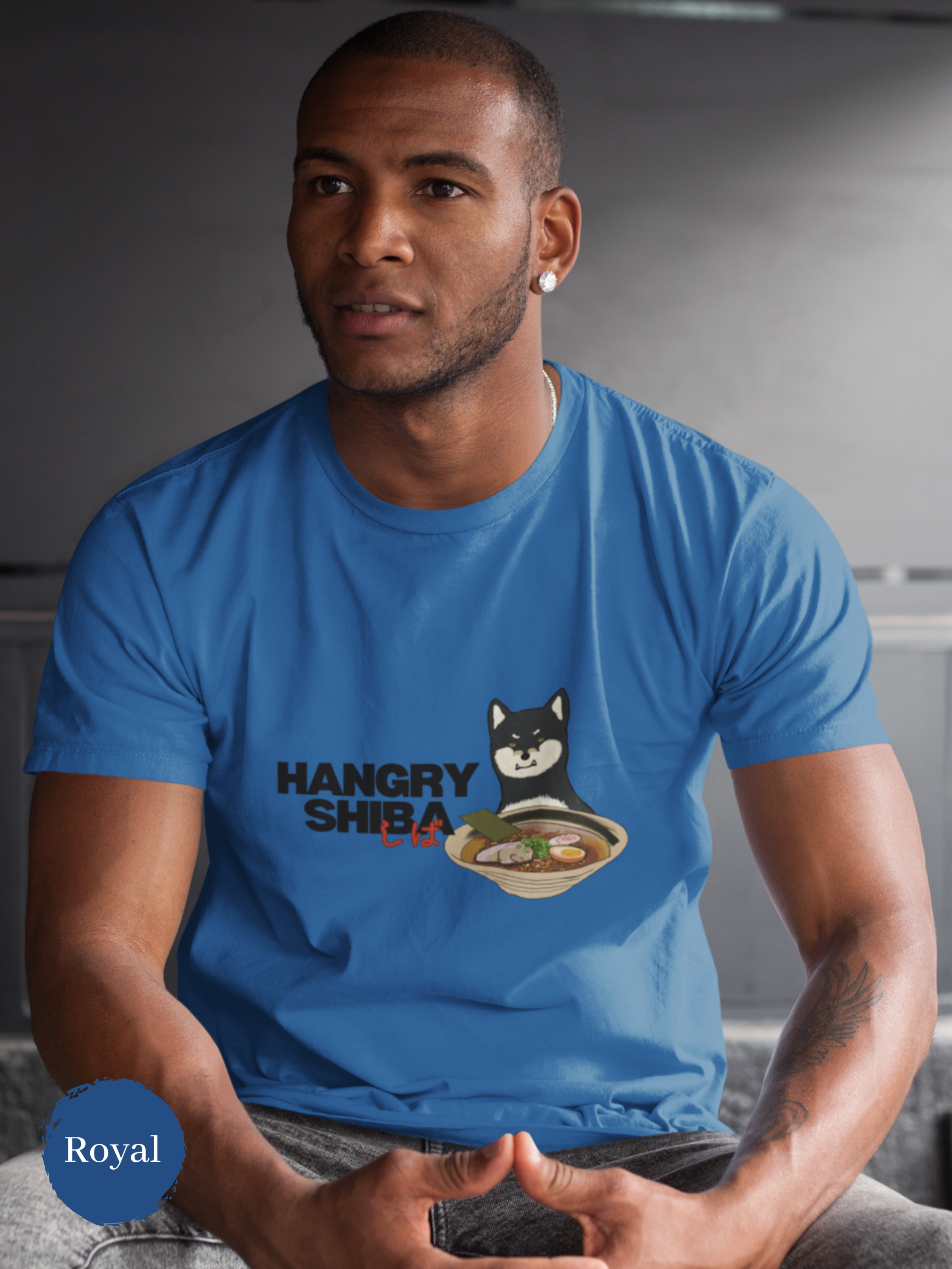 Ramen T-Shirt: Hangry Shiba Chow Down on Delicious Ramen - Japanese Foodie Shirt with Shiba Inu and Ramen Art