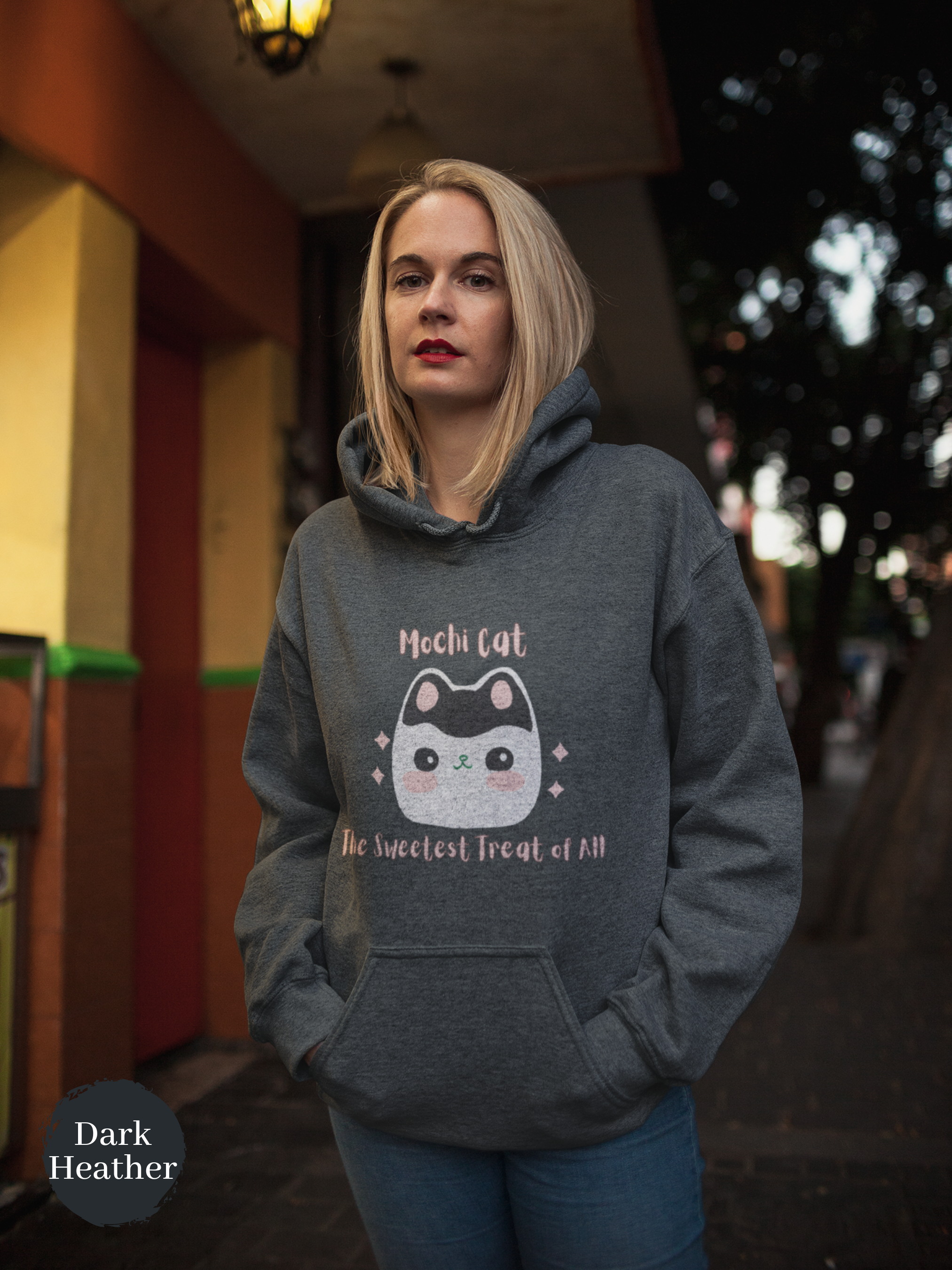 Ramen Hoodie Sweatshirt: Mochi Cat - The Sweetest Treat of All - Japanese Mochi Cat Foodie Hoodie with Mochi Donut and Squishy Design