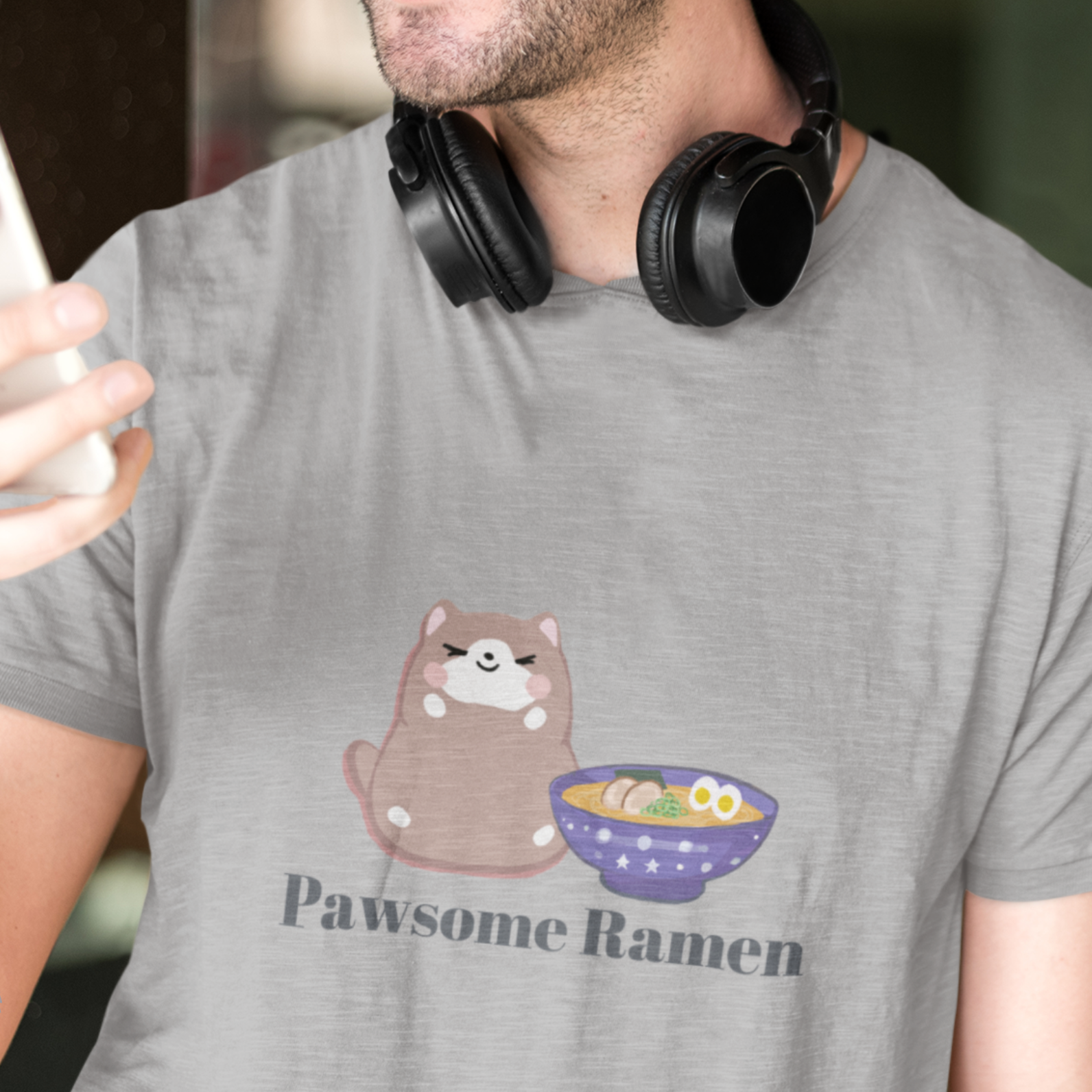 Ramen T-shirt: Pawsome Ramen Adventure with a Chubby Mochi Cat - Japanese Foodie Shirt featuring Cute Ramen Art