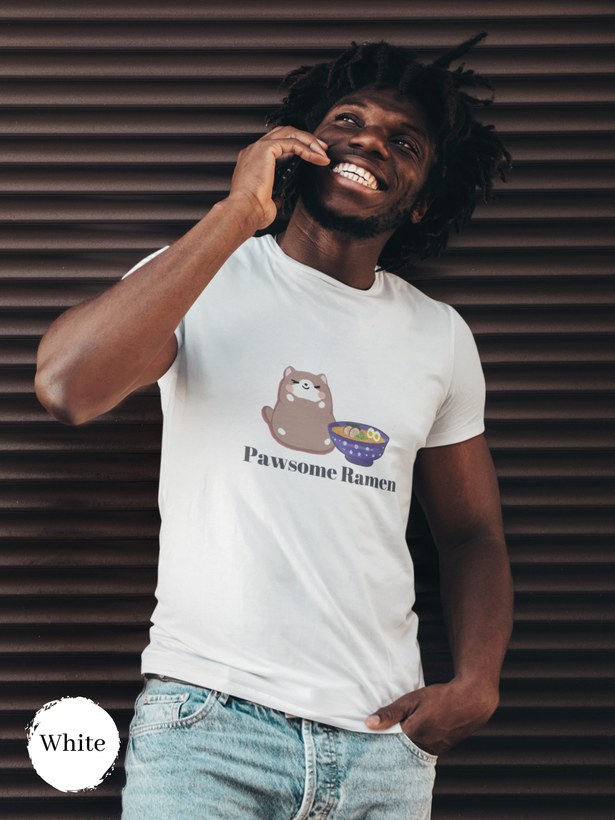 Ramen T-shirt: Pawsome Ramen Adventure with a Chubby Mochi Cat - Japanese Foodie Shirt featuring Cute Ramen Art