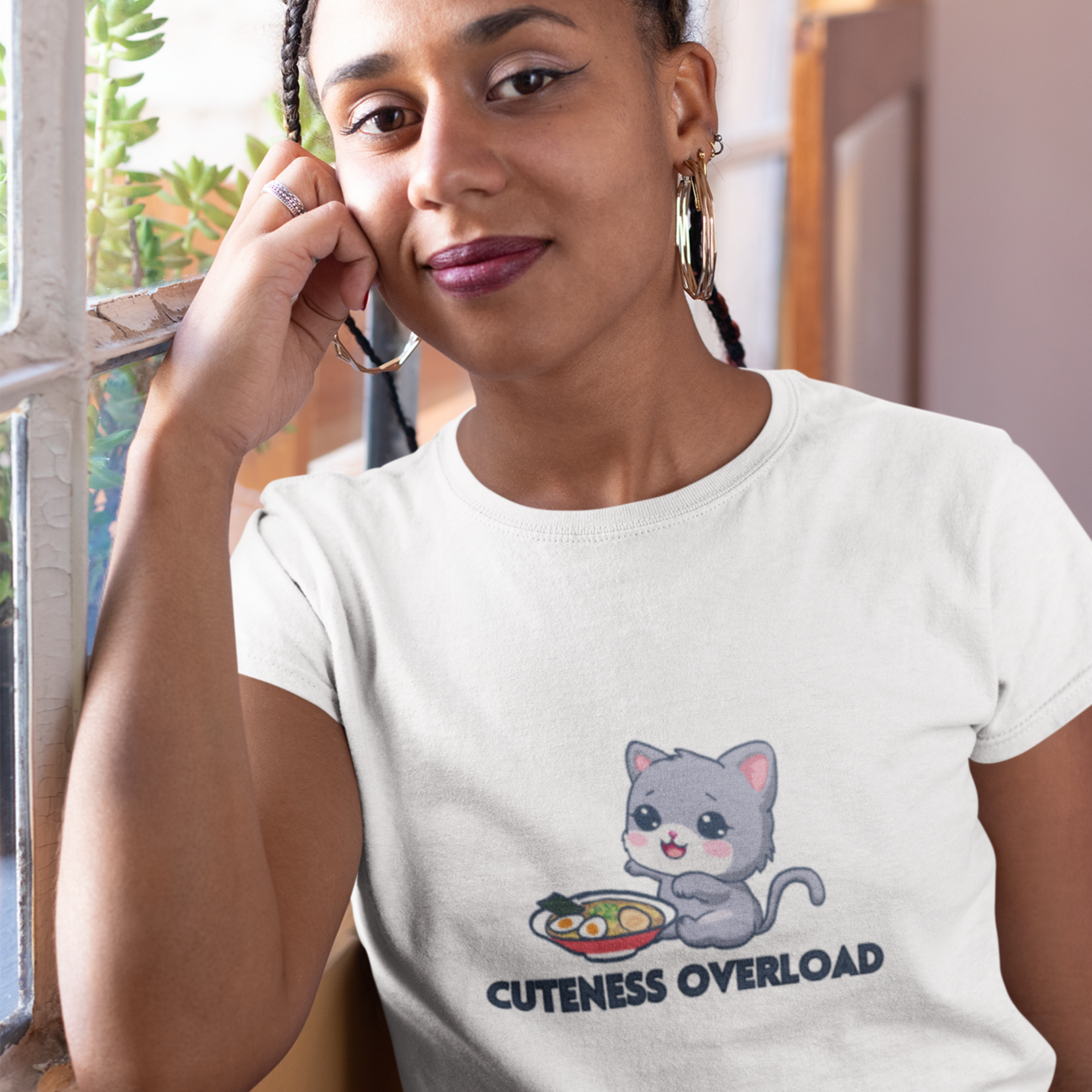 Ramen T-shirt - "Cuteness Overload" - Japanese Foodie Shirt with Adorable Kitten and Ramen Art