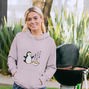 Ramen Hoodie: Serene Penguin Encounter - Haiku-inspired Asian Food Hoodie with Penguin and Ramen Art