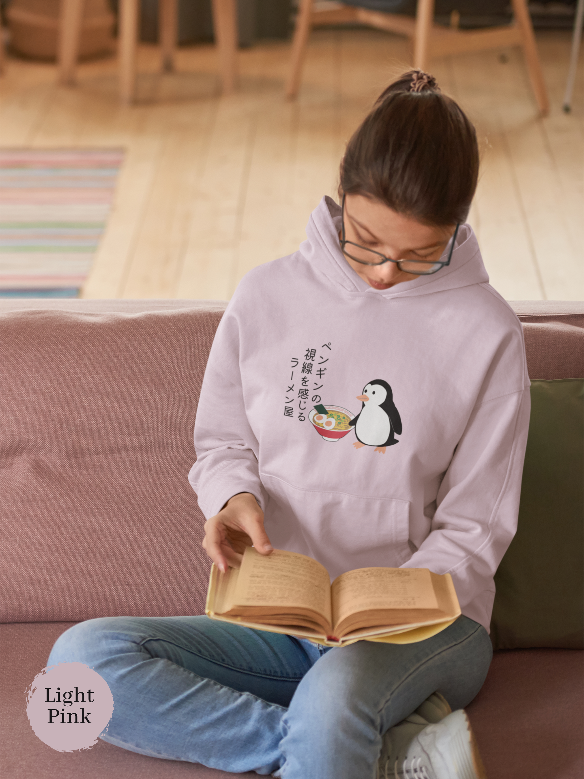 Ramen Haiku Hoodie: Feel the Penguin's Gaze at the Noodle Shop - Asian Foodie Hoodie with Ramen Art and Playful Pun, Perfect for Food Lovers