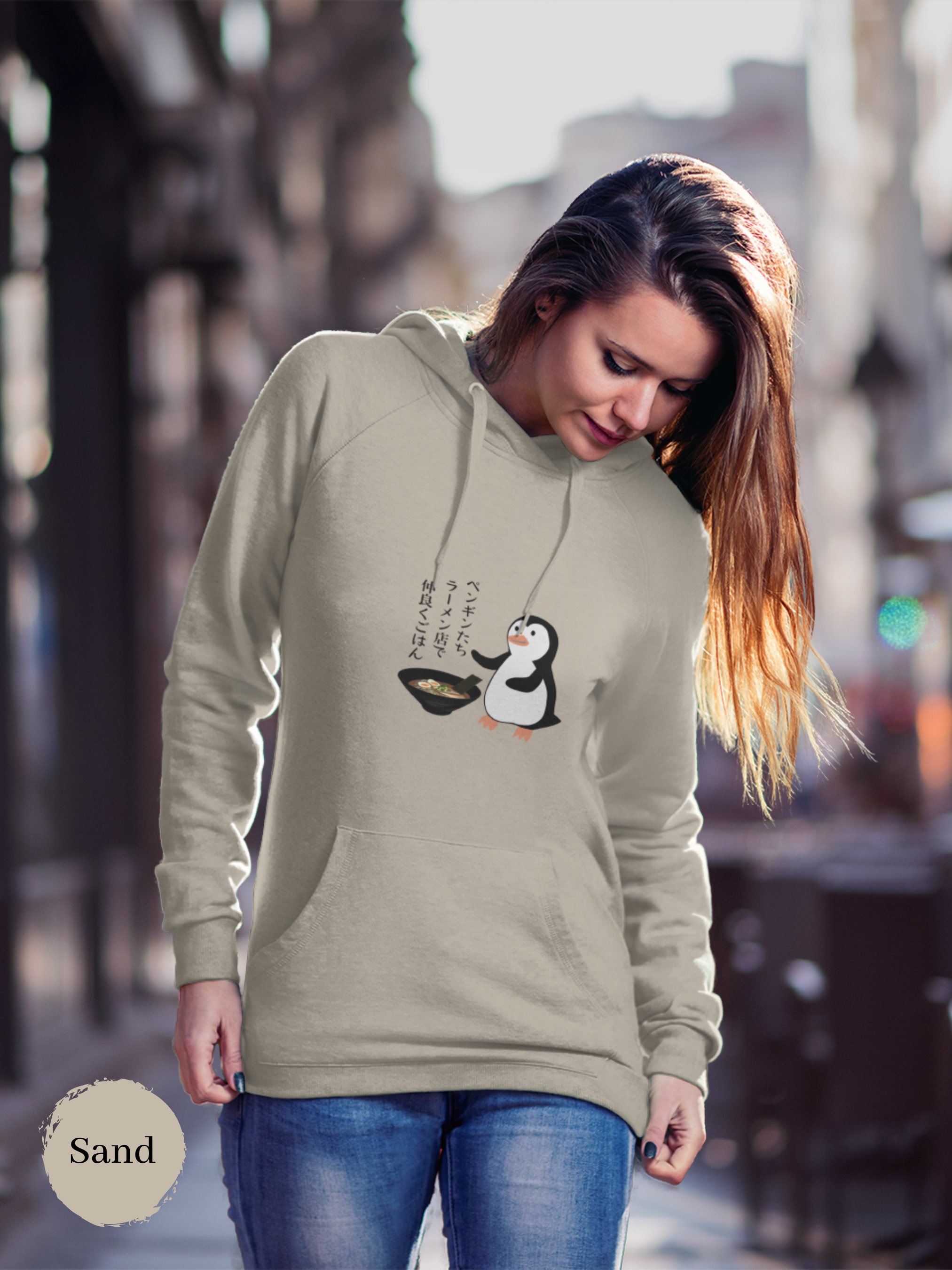 Ramen Hoodie: Penguin Ramen Delight - Foodie Hoodie with Haiku and Ramen Art