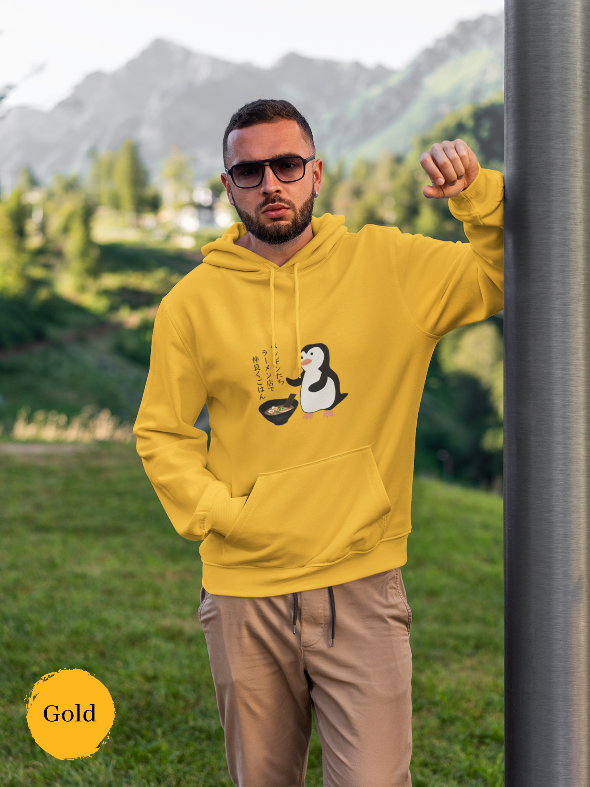 Ramen Hoodie: Penguin Ramen Delight - Foodie Hoodie with Haiku and Ramen Art