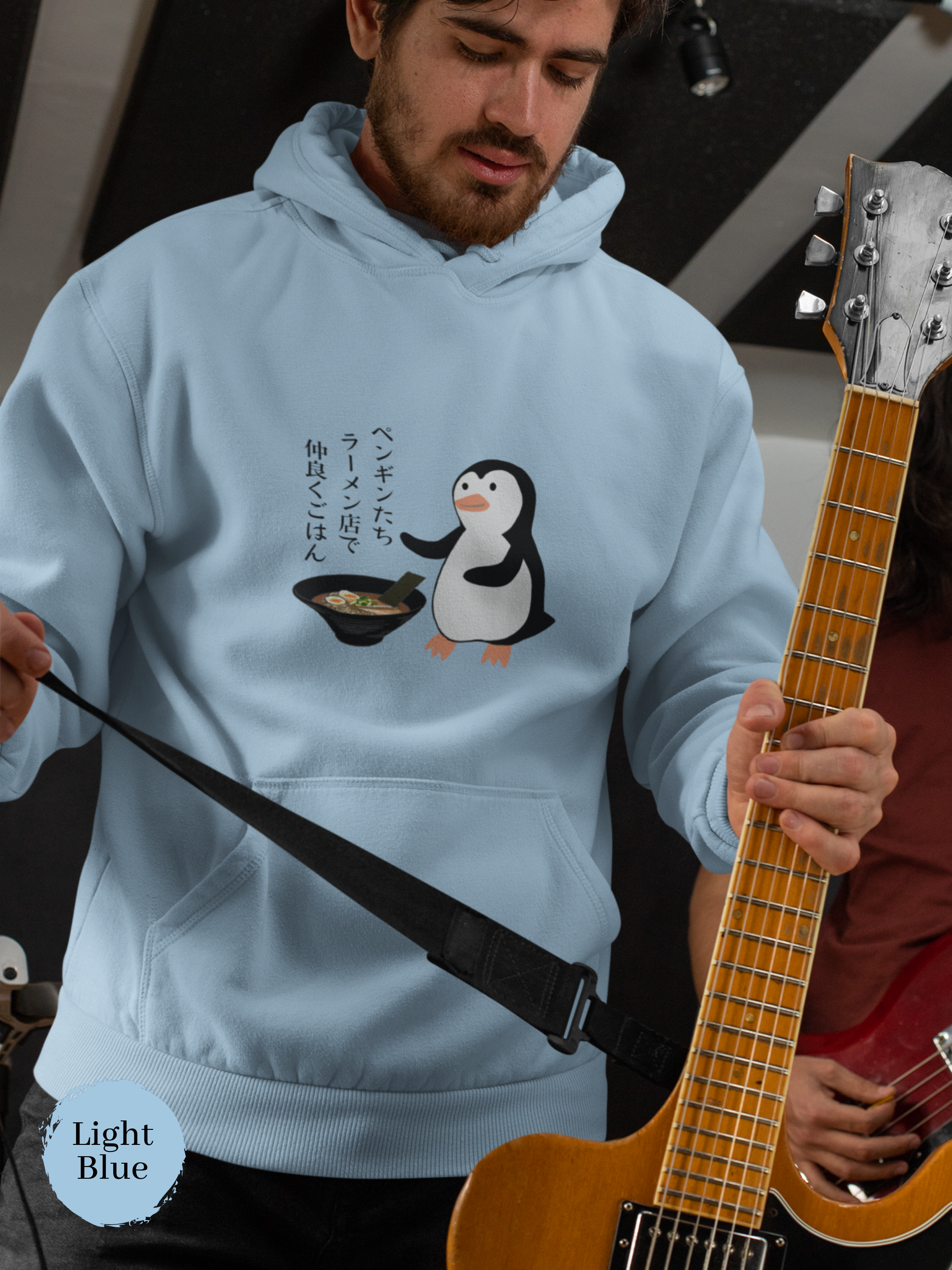 Ramen Hoodie: Penguin Ramen Delight - Foodie Hoodie with Haiku and Ramen Art