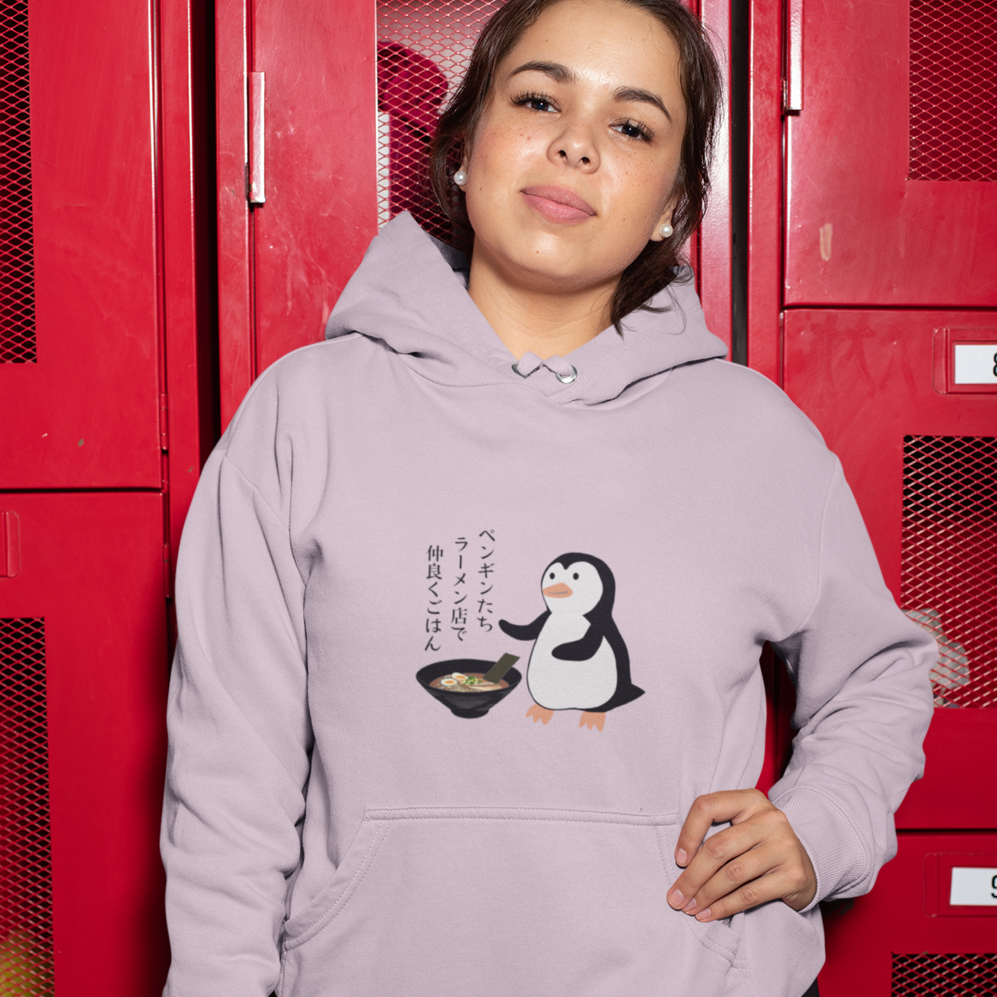 Ramen Hoodie: Penguin Ramen Delight - Foodie Hoodie with Haiku and Ramen Art