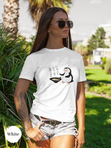 Ramen T-shirt: Penguins Gathering for a Delicious Ramen Feast - Japanese Haiku and Art Inspired Shirt