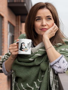 Penguin Coffee Mug: Charming Ramen Shop Haiku - Smiling Penguin Illustration - Penguin Art - Penguin Mug for Tea and Coffee Lovers
