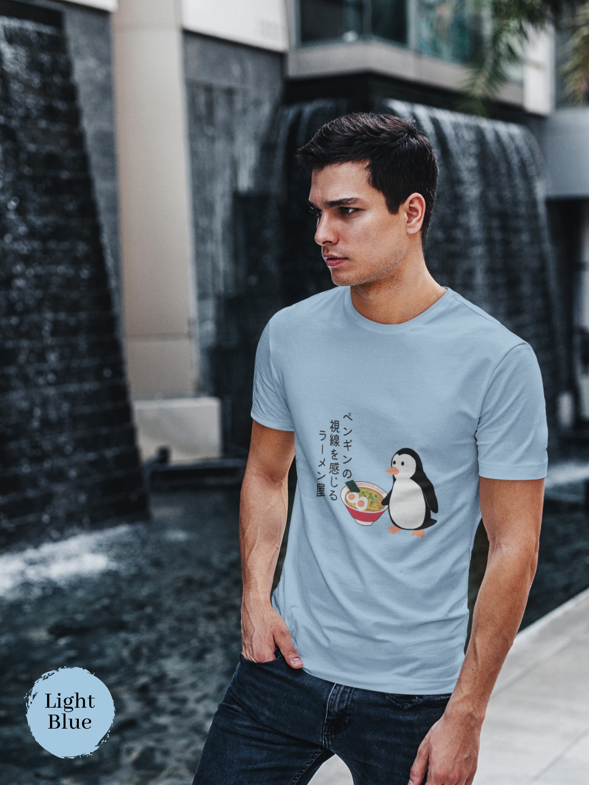 Haiku Ramen T-shirt: Penguin's Gaze at the Ramen Shop - Japanese Foodie Shirt with Ramen Art