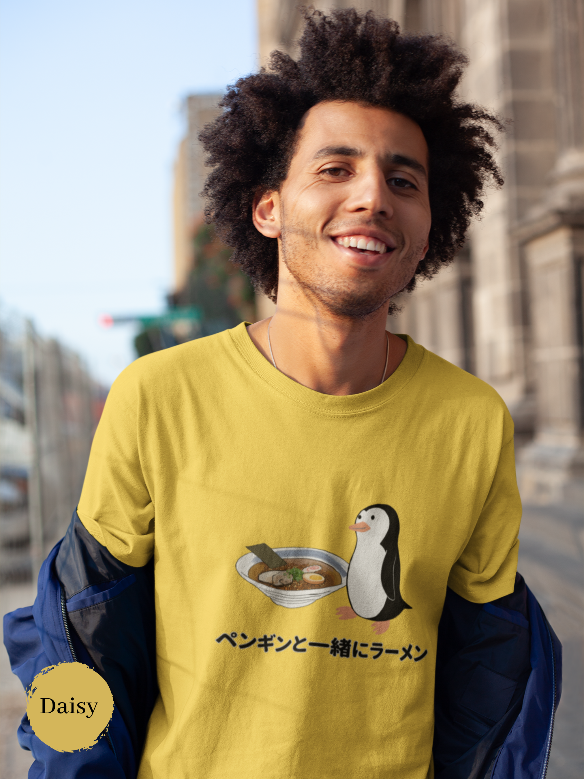 Ramen T-shirt: Penguin and Ramen Delight - Japanese Foodie Shirt with Ramen Art