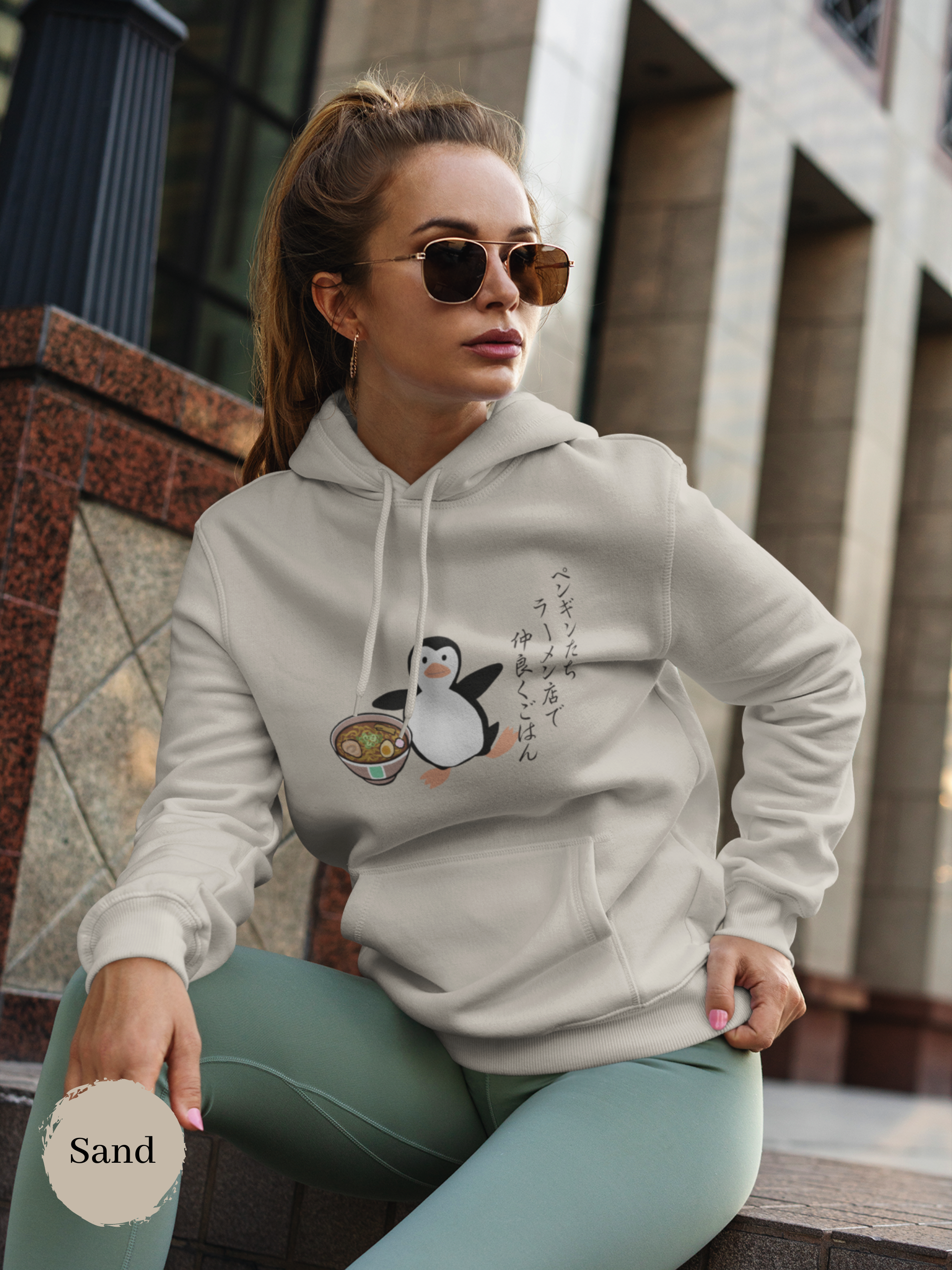 Ramen Hoodie: Japanese Haiku Sweatshirt with Penguins Eating Ramen Together in Harmony - Asian Foodie Hoodie with Cute Ramen Art