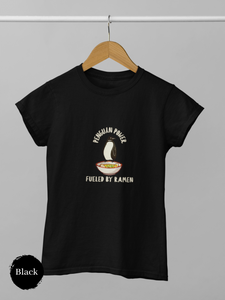 Ramen T-shirt: Penguin Power - Fueled by Ramen - Japanese Shirt for Foodie Delights with Captivating Ramen Art