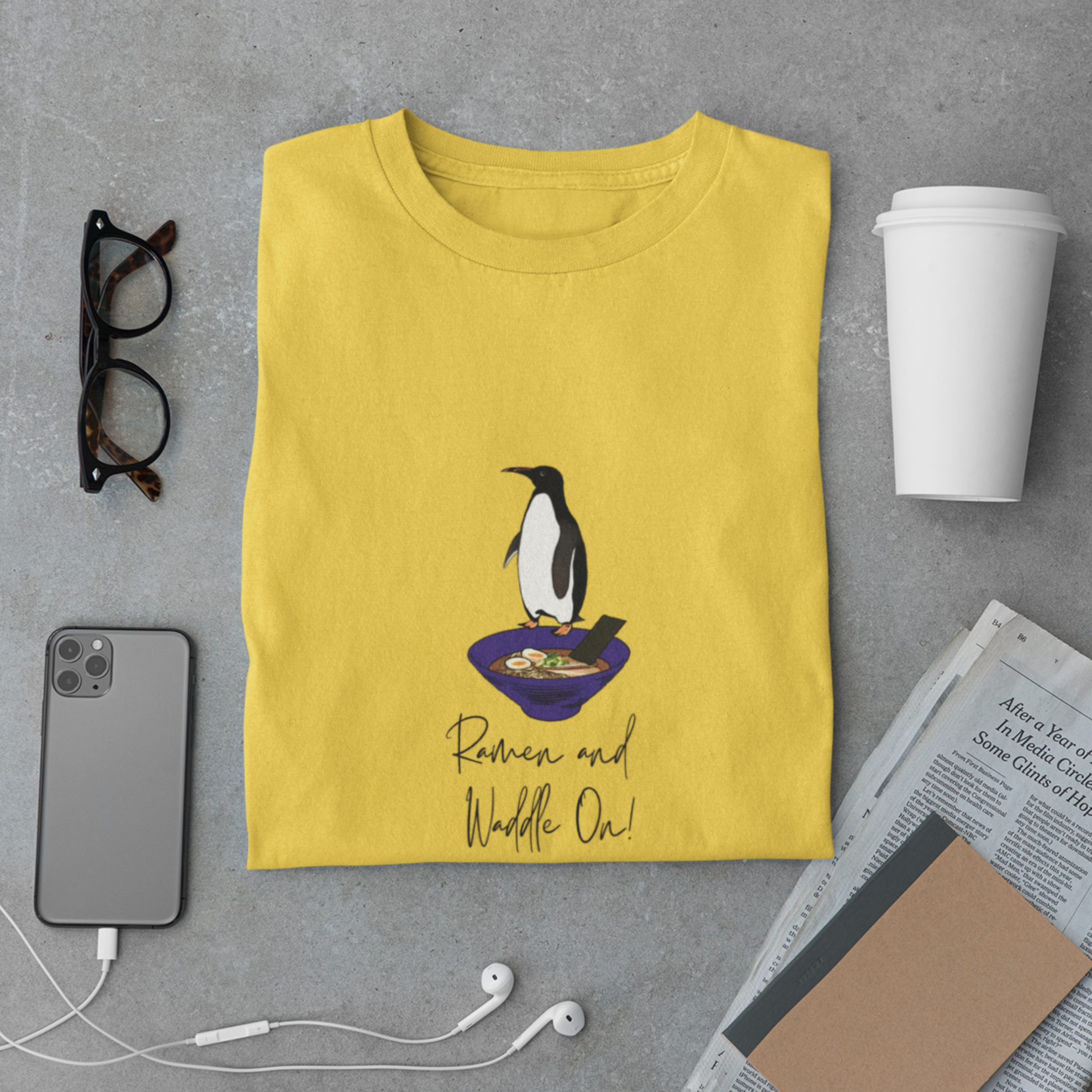 Ramen T-Shirt: Waddle On with Delicious Ramen Delights! Japanese Foodie Shirt with Penguin and Ramen Art