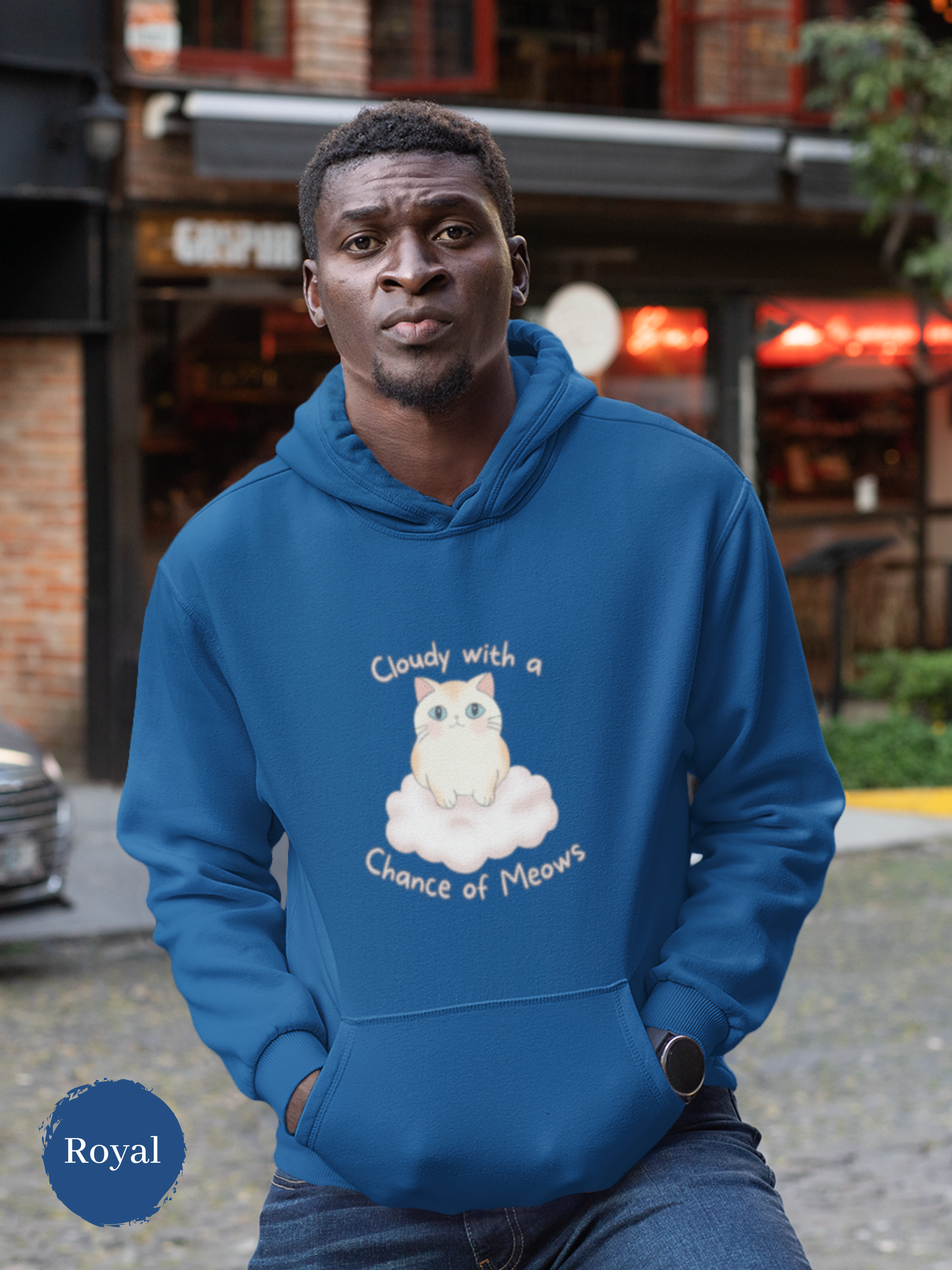 Cat Hoodie: Cloudy with a Chance of Meows - Cute Chubby Cat Art on Cloud - Purrrfect Puns and Cozy Hoodies Combined
