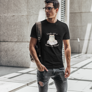 Cat T-shirt: Cloudy with a Chance of Meows - Cute Chubby Cat on Cloud - Japanese Cat Art Tee
