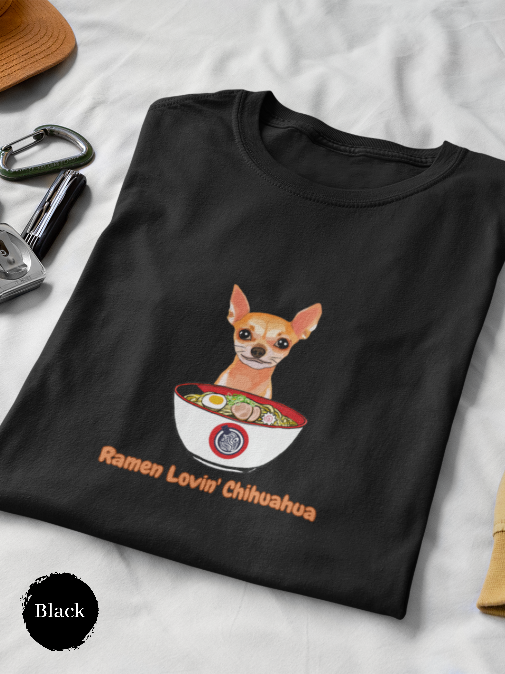 Ramen T-Shirt: Charming Chihuahua's Love for Japanese Ramen - A Foodie's Delight and Stylish Ramen Art on Your Shirt