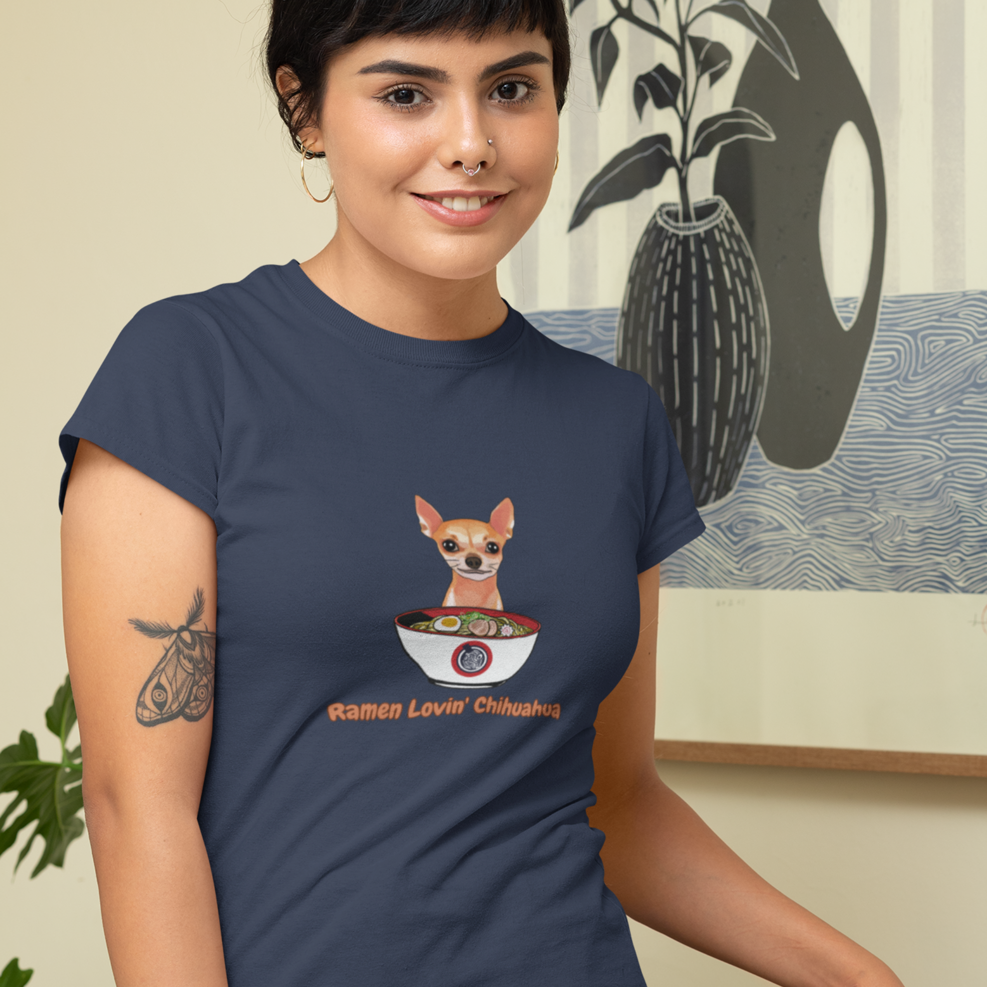 Ramen T-Shirt: Charming Chihuahua's Love for Japanese Ramen - A Foodie's Delight and Stylish Ramen Art on Your Shirt