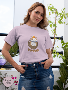 Cat T-shirt "Uzu Uzu Neko": Whimsical Cat in a Basket Design, Japanese-Inspired Shirt with Playful Ramen Art