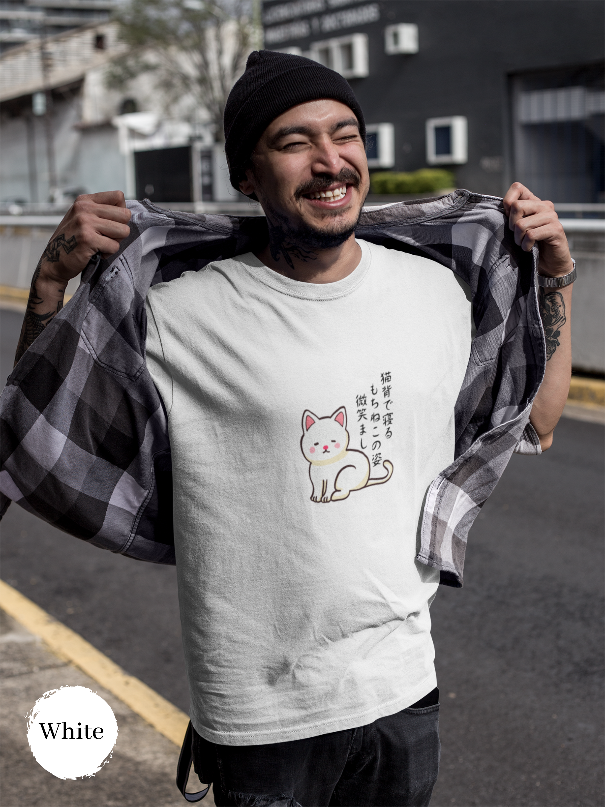 Cat Haiku T-shirt: Japanese Mochi Cat Shirt with Sleeping Mochi Neko Art - Cute and Comfy Cat T-shirt for Cat Lovers
