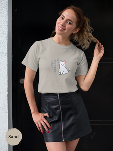 Mochi Cat T-shirt with Haiku: Hungry Cat Approaches Mealtime by Ramen Bowl - Japanese Foodie Shirt with Cute Cat Art