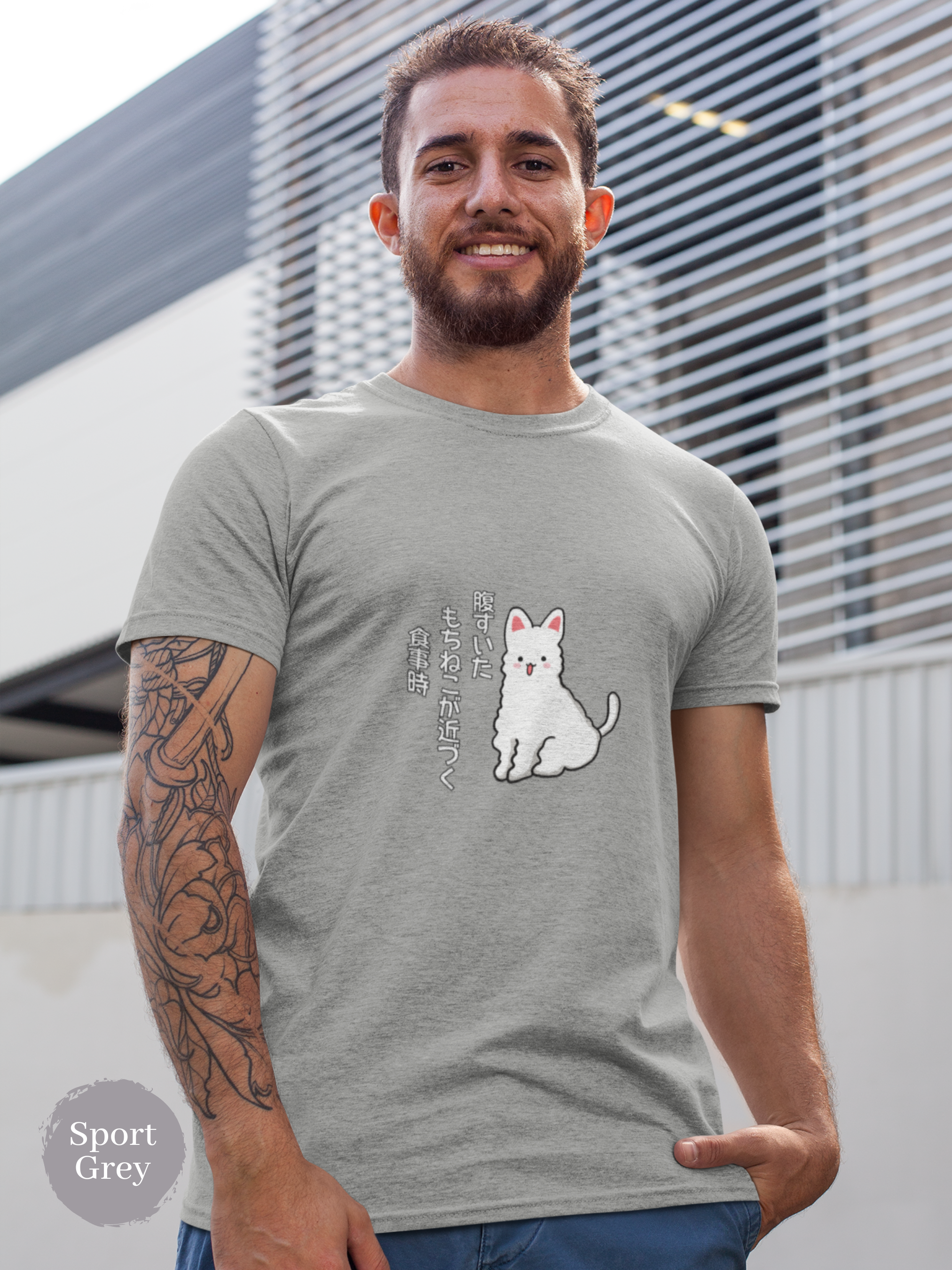 Mochi Cat T-shirt with Haiku: Hungry Cat Approaches Mealtime by Ramen Bowl - Japanese Foodie Shirt with Cute Cat Art