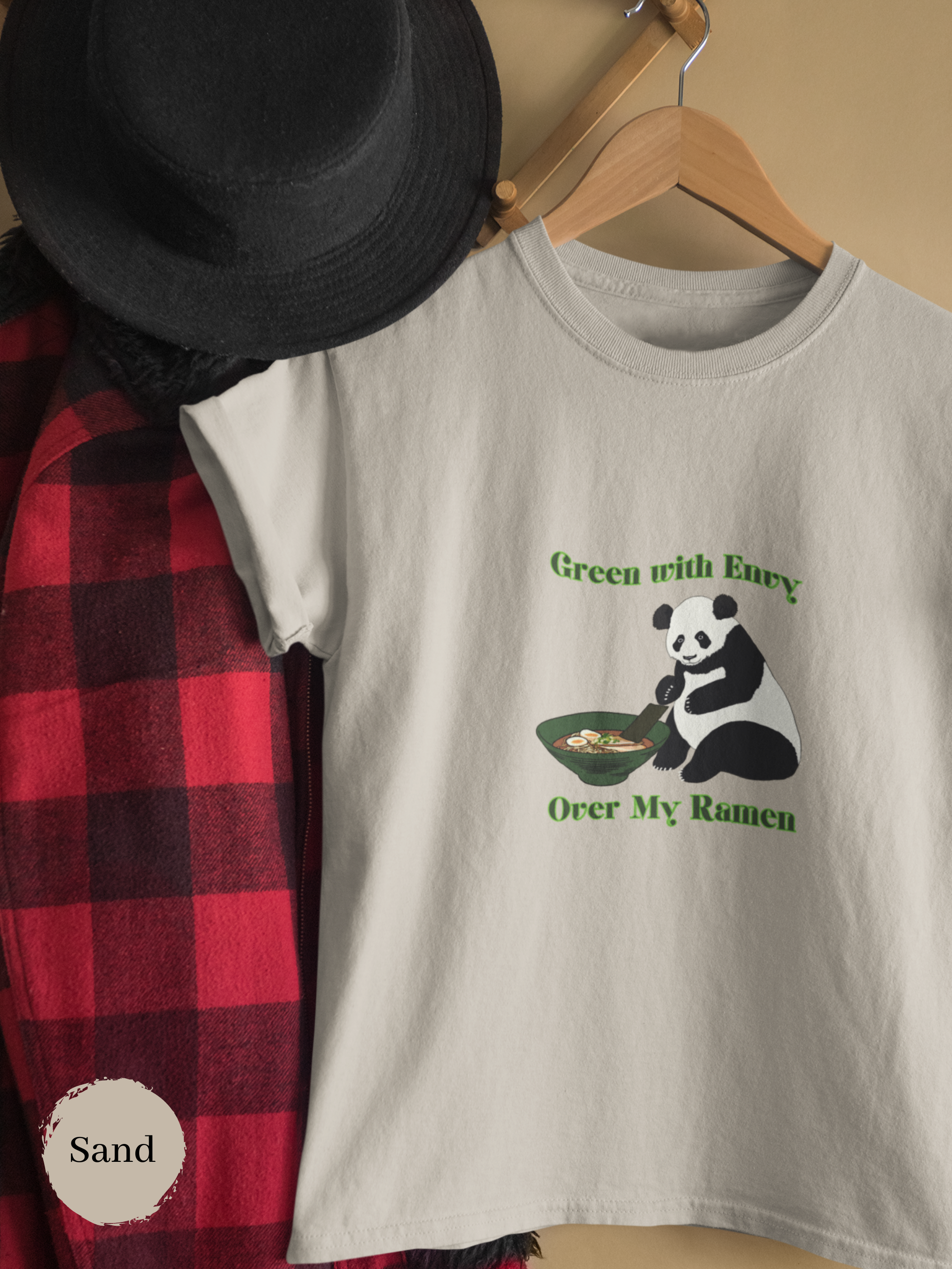 Ramen T-shirt: Green with Envy over My Ramen - Panda Edition - Japanese Foodie Shirt with Ramen Art