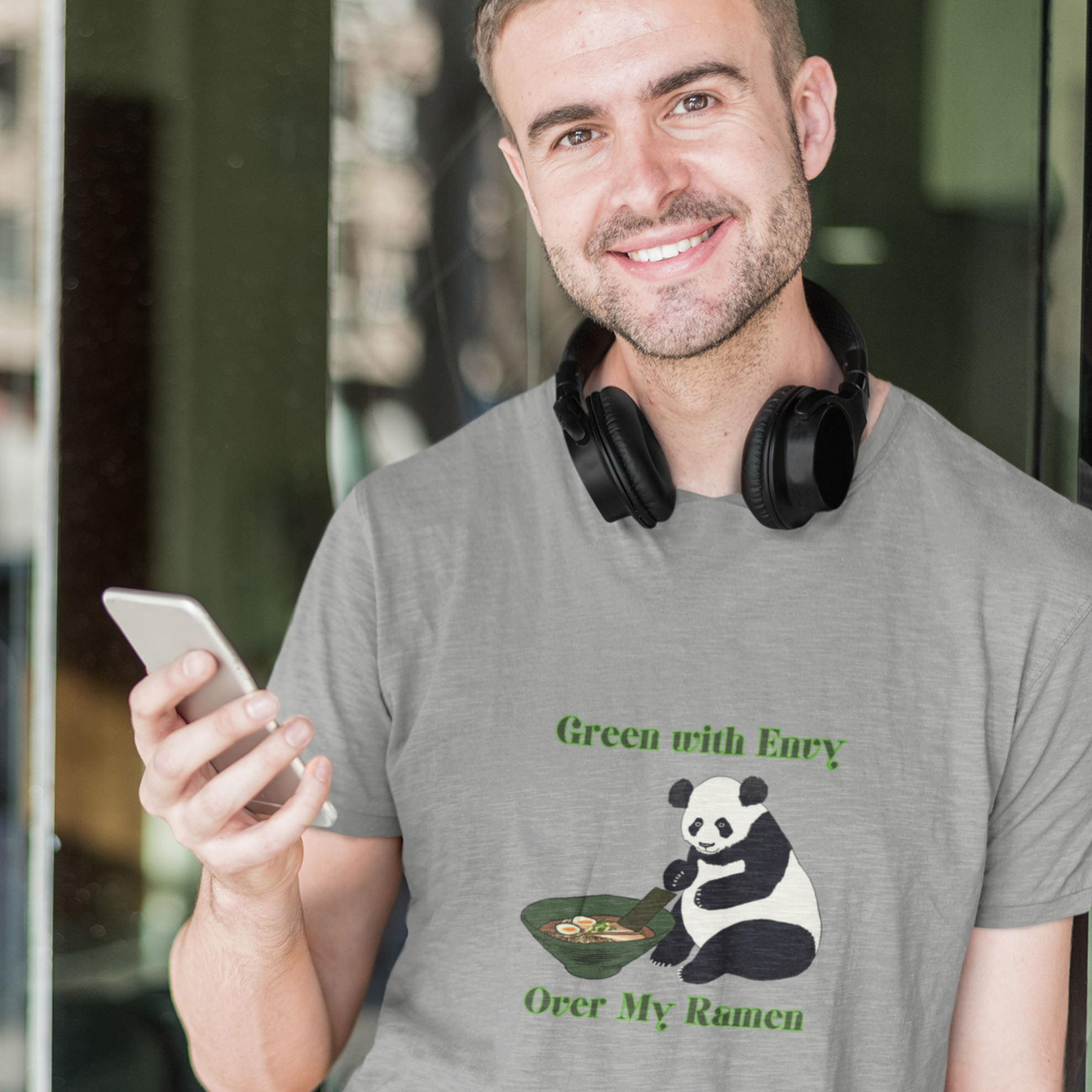 Ramen T-shirt: Green with Envy over My Ramen - Panda Edition - Japanese Foodie Shirt with Ramen Art