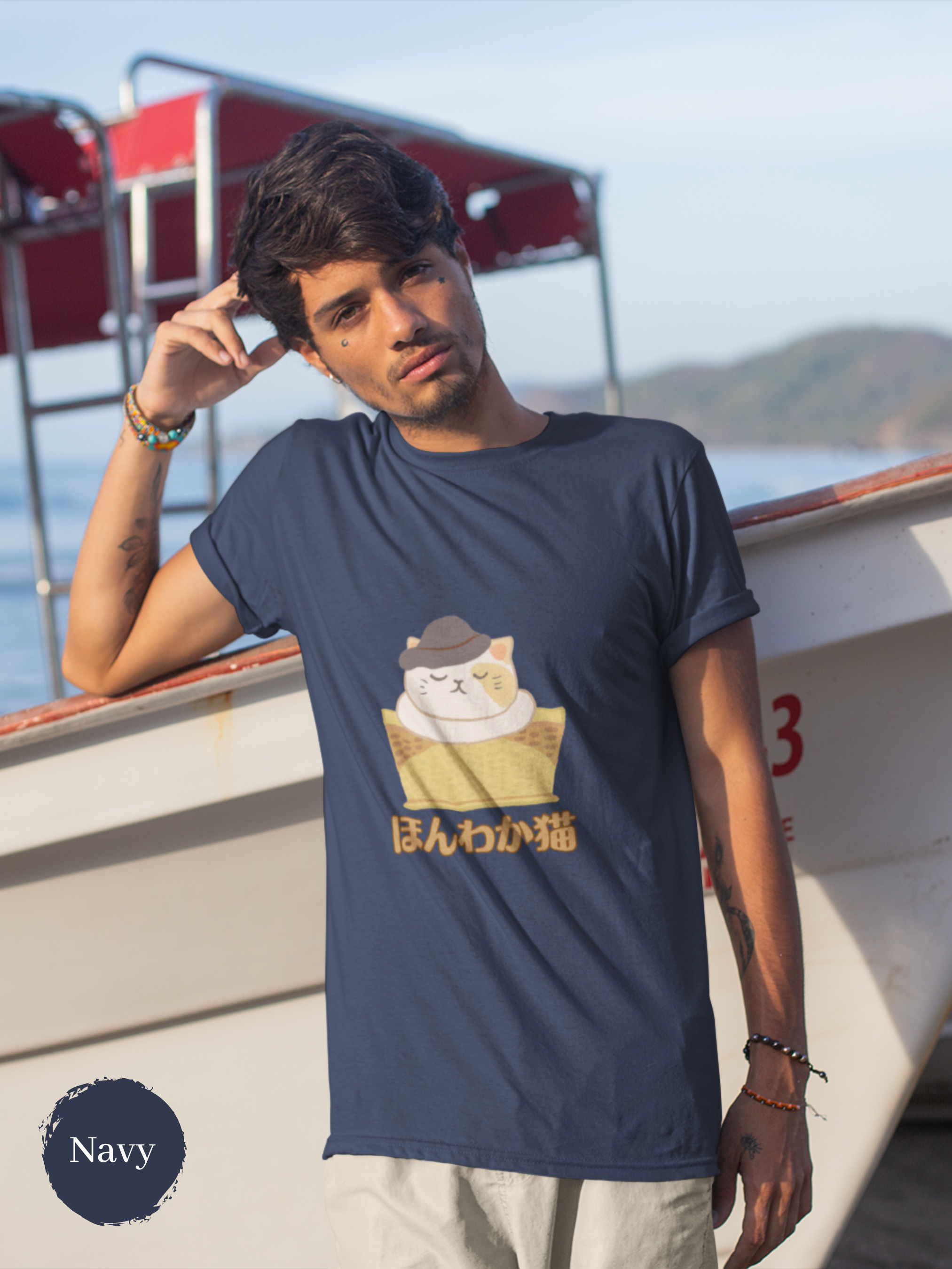 Cat T-shirt: "Honwaka Neko" | Japanese-inspired Shirt with Cute Cat Art | Cat Lover's Delight