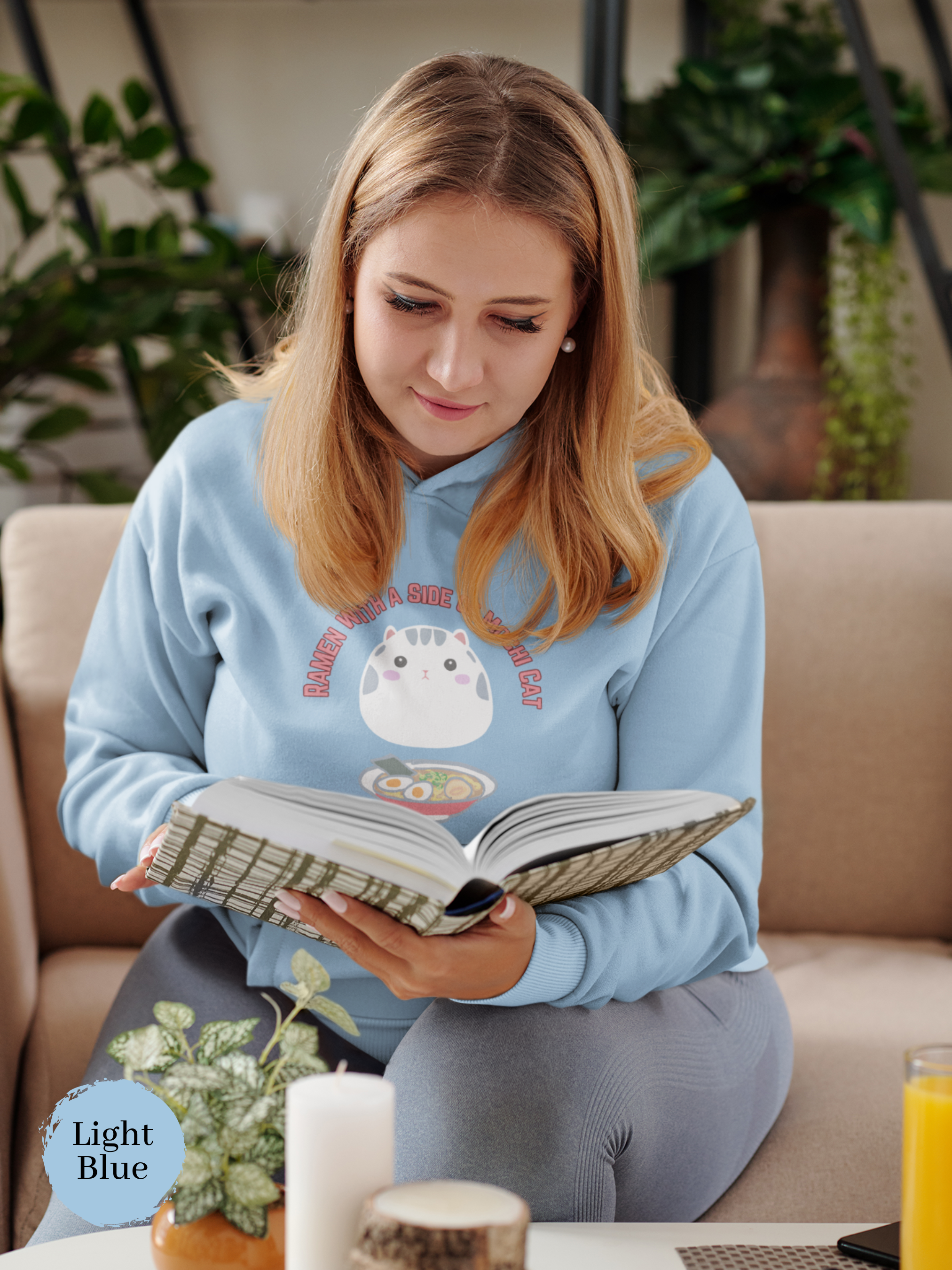 Ramen Hoodie: Mochi Cat on the Side - A Perfect Blend of Japanese Foodie Style and Cute Fluffy Feline Vibes