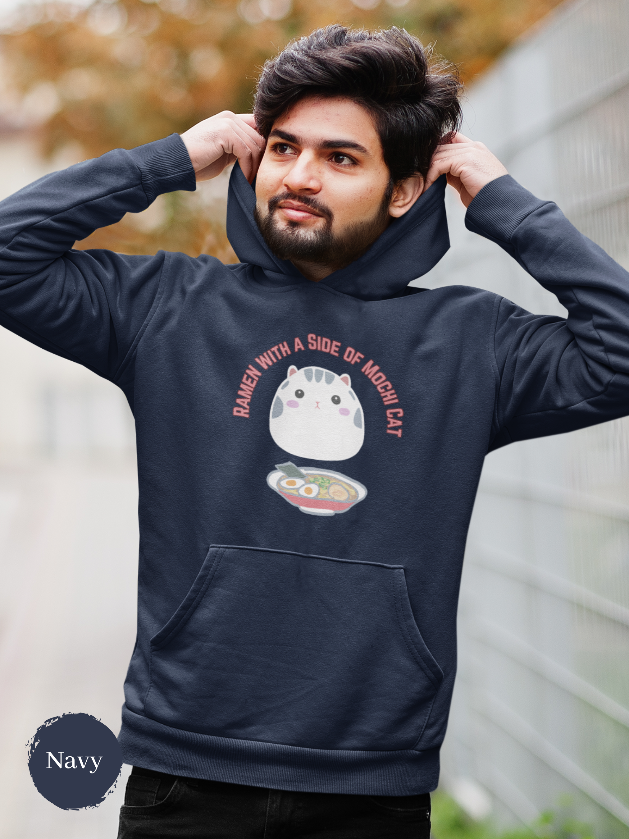 Ramen Hoodie: Mochi Cat on the Side - A Perfect Blend of Japanese Foodie Style and Cute Fluffy Feline Vibes